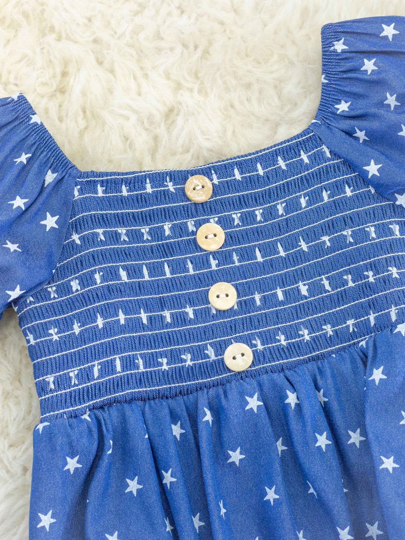 Navy Smocked Little Star Bubble Romper - Image 3