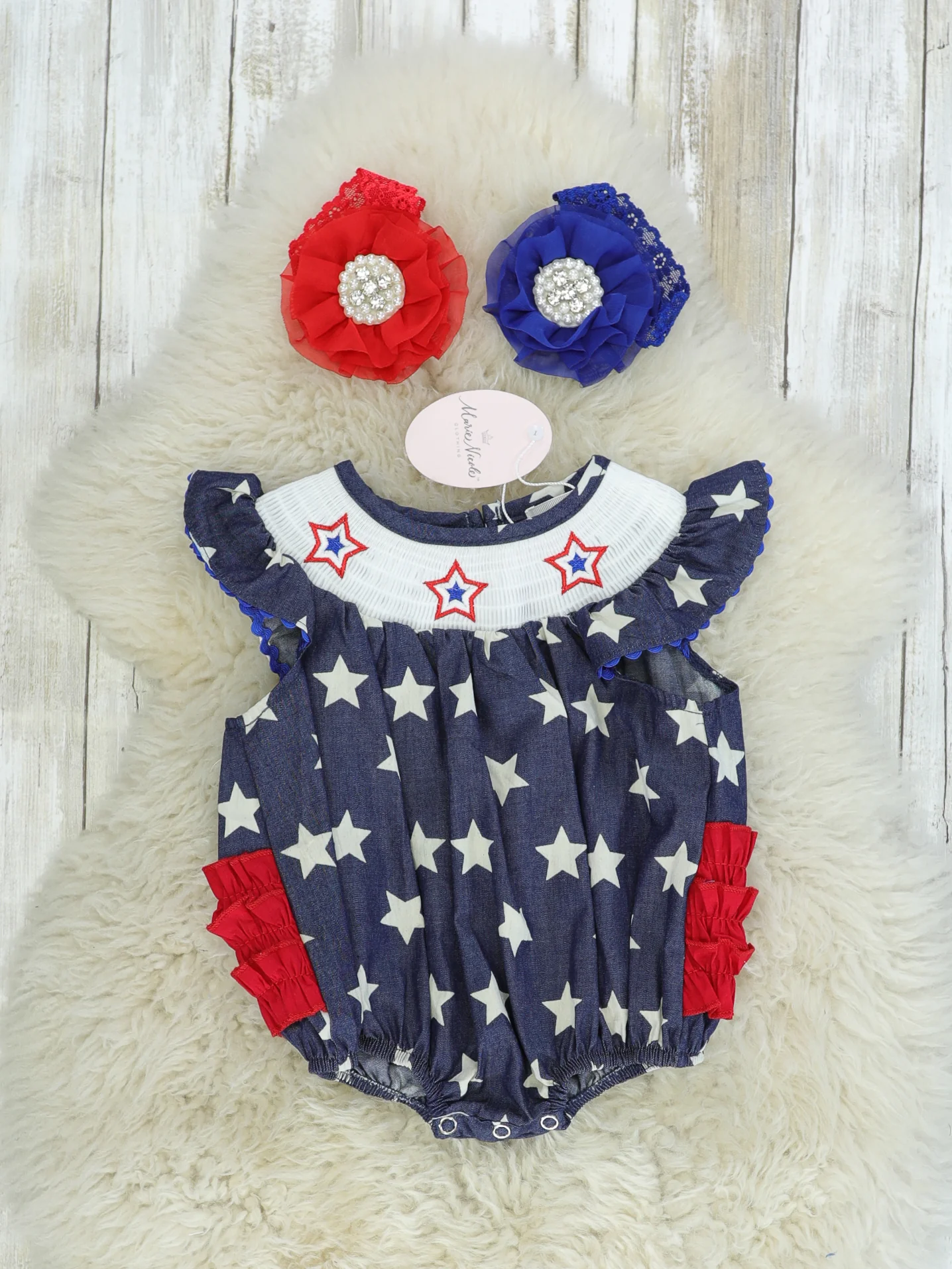 Navy Smocked Star Bubble Romper