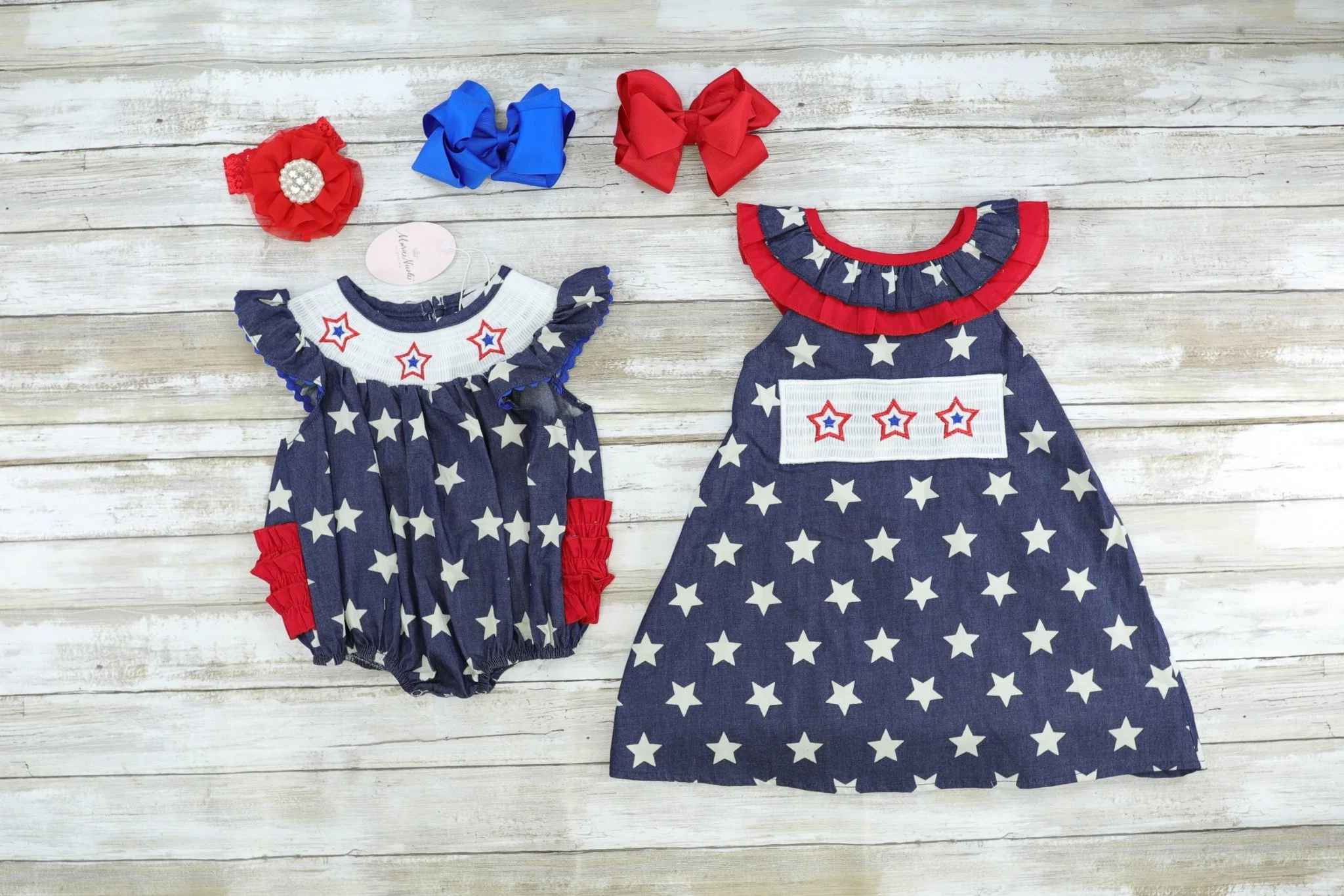 Navy Smocked Star Bubble Romper - Image 3
