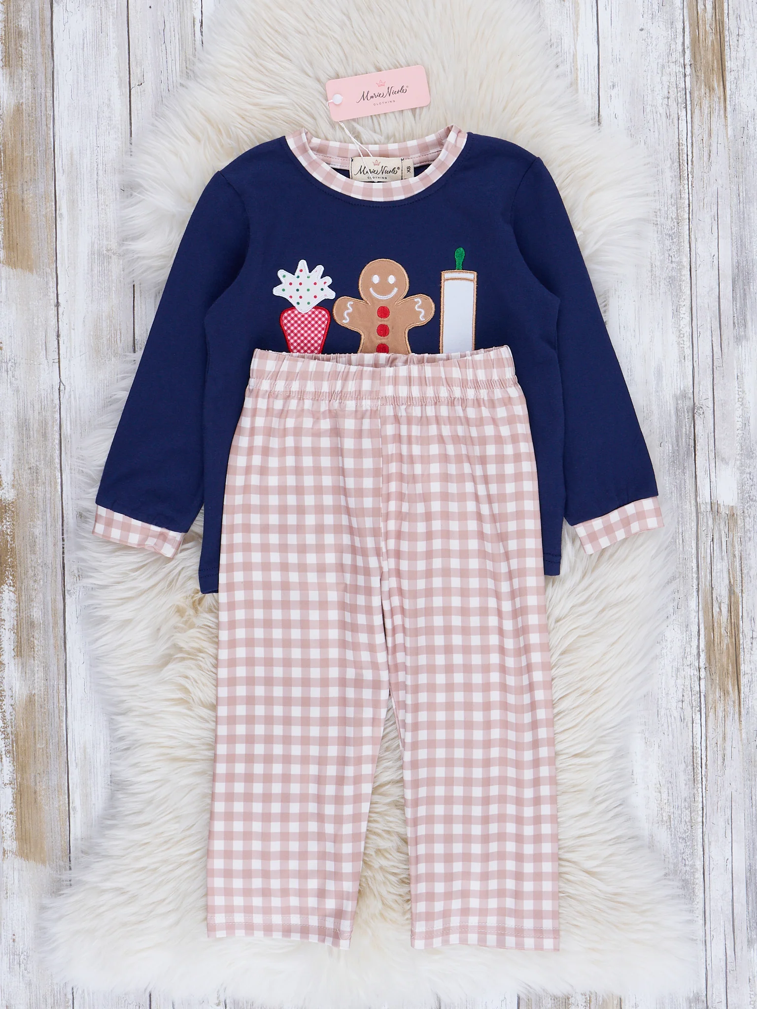 Navy & Tan Gingham Gingerbread Outfit - Image 2