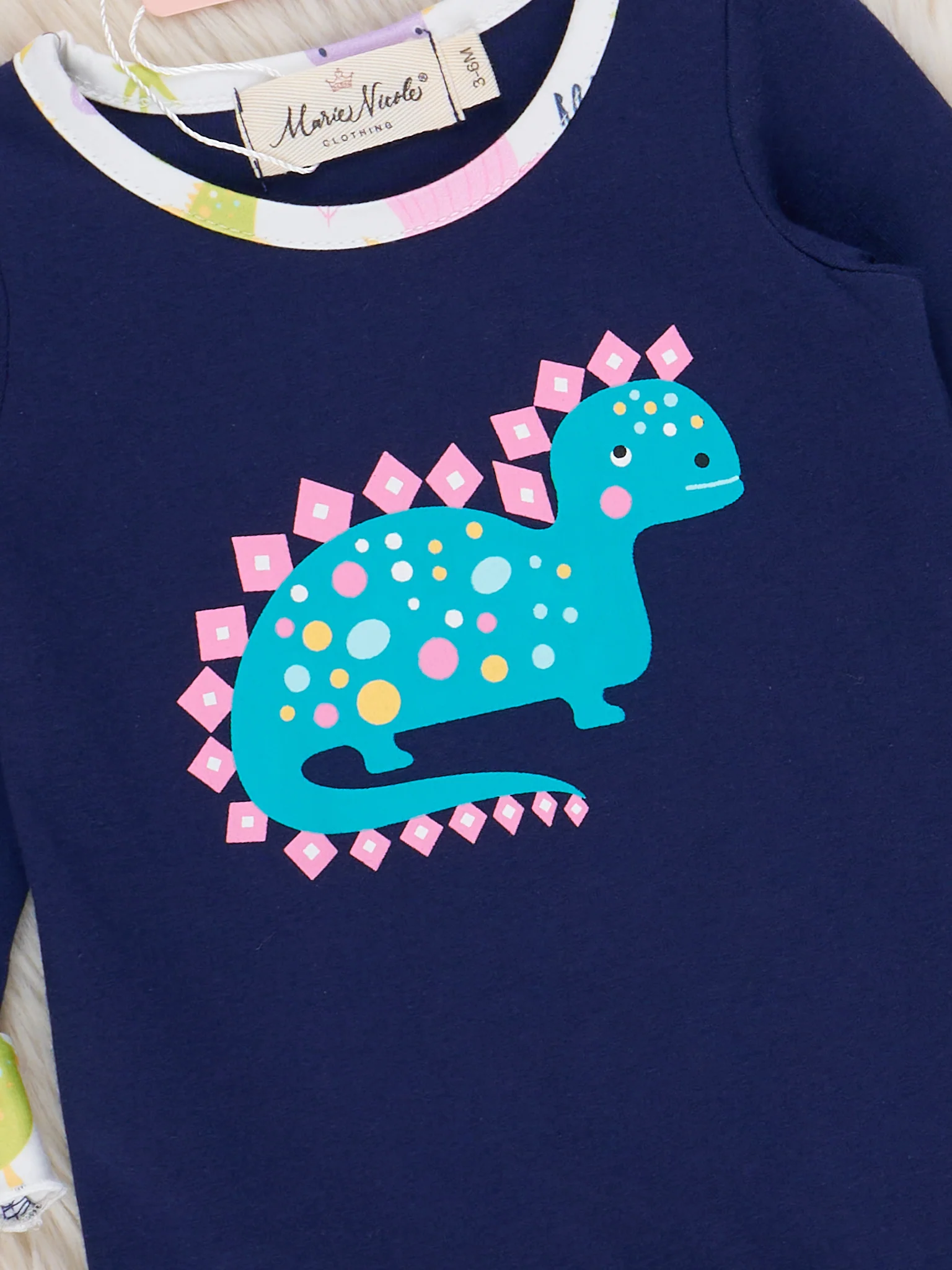 Navy & Teal Brontosaurus Ruffle Romper - Image 2