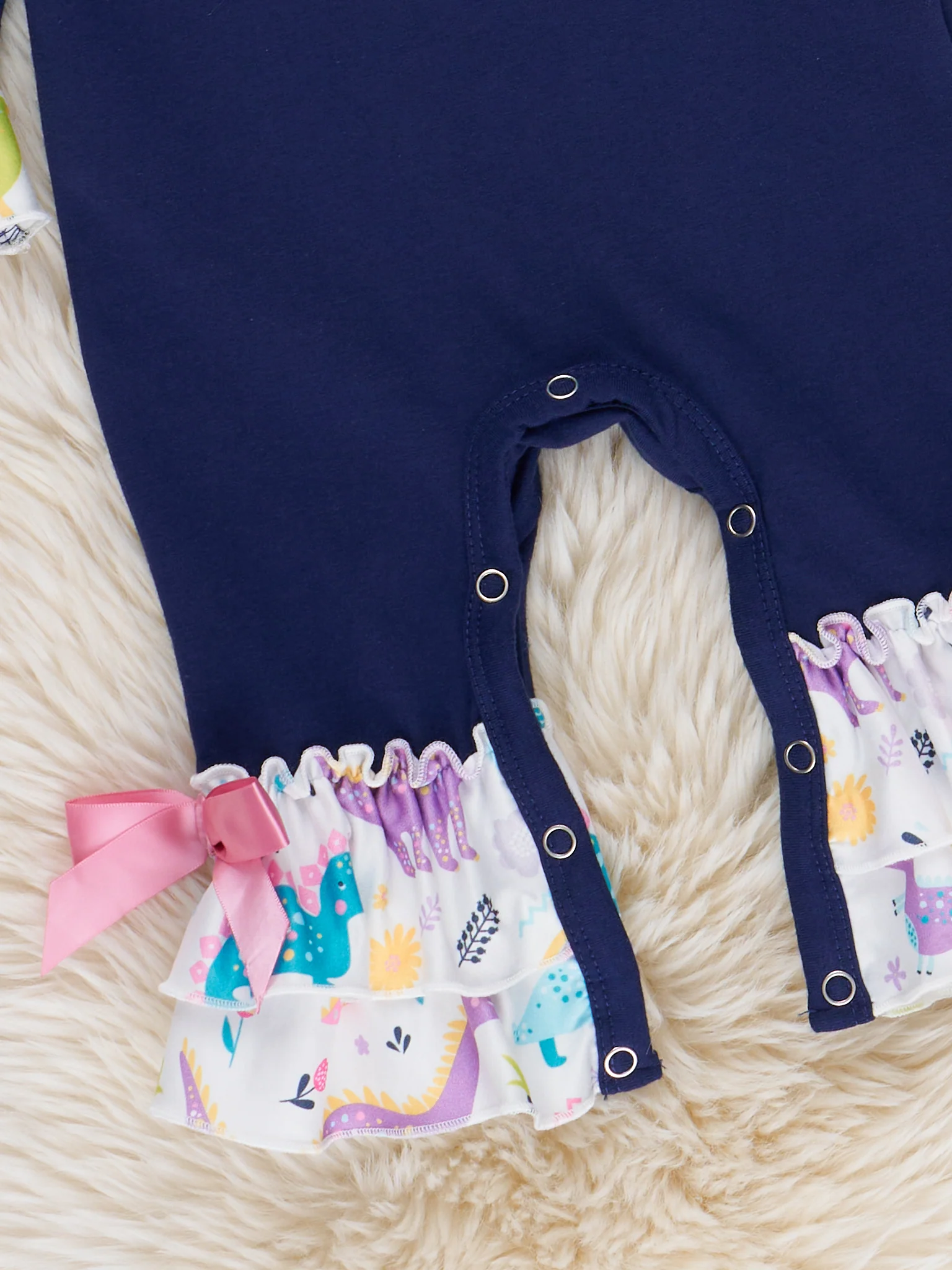 Navy & Teal Brontosaurus Ruffle Romper - Image 3