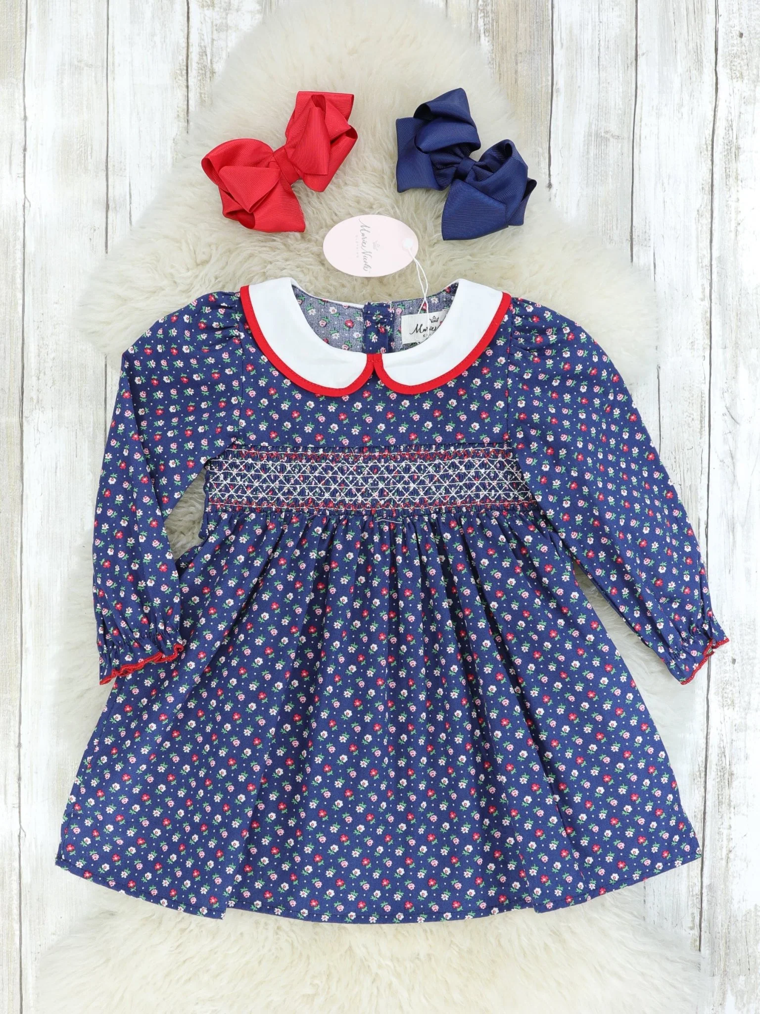 Navy Vintage Floral Smocked Dress