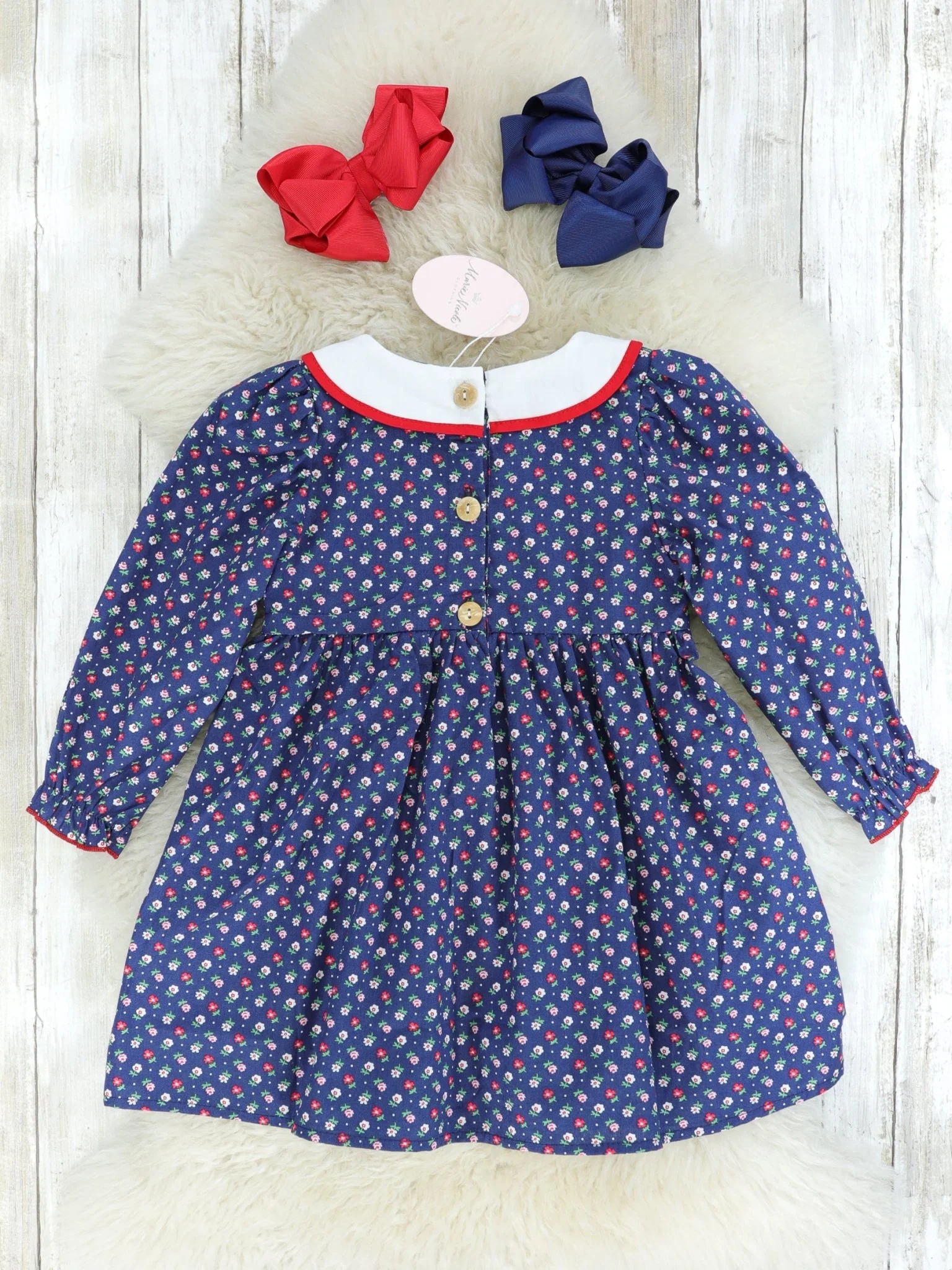 Navy Vintage Floral Smocked Dress - Image 2