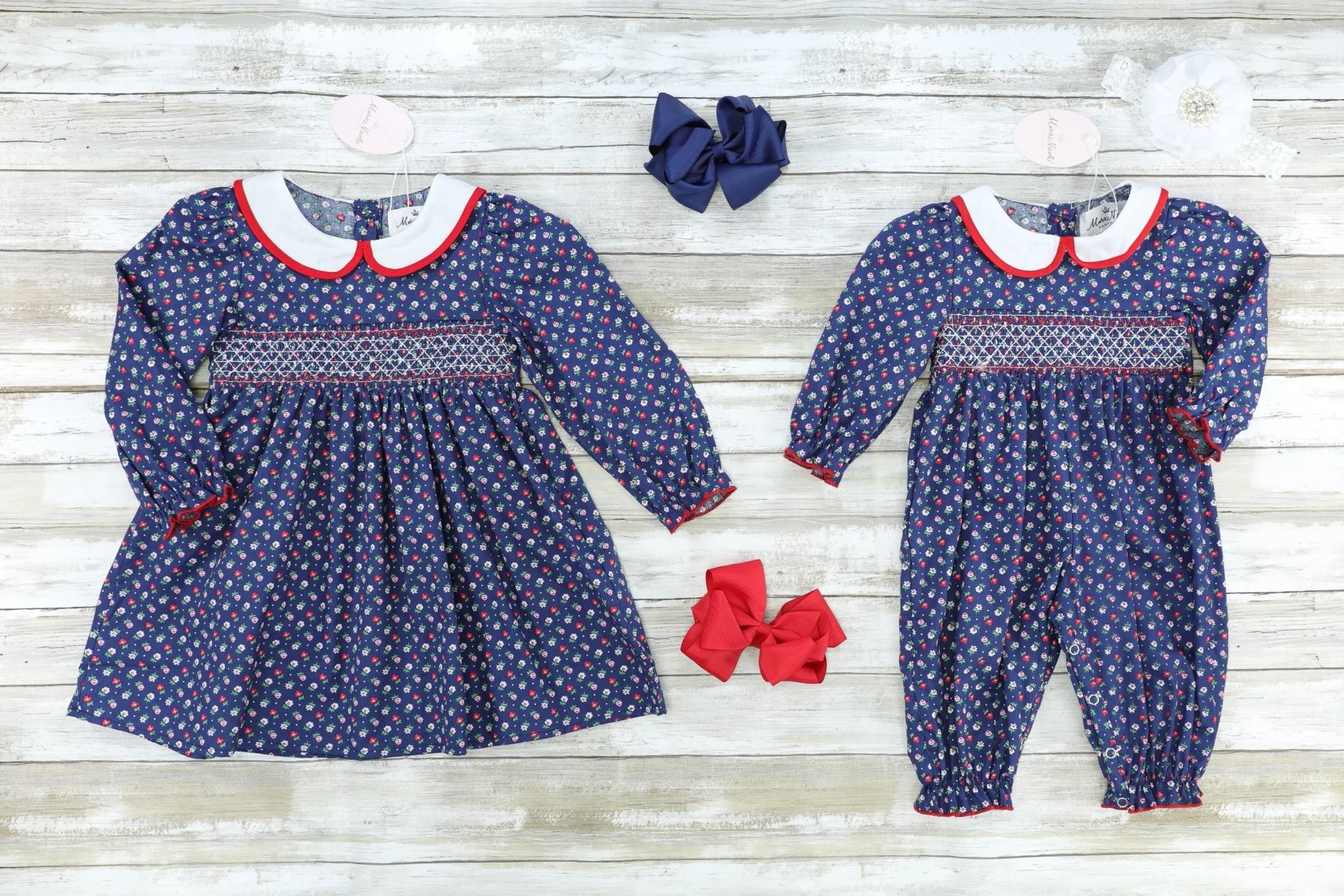 Navy Vintage Floral Smocked Dress - Image 3