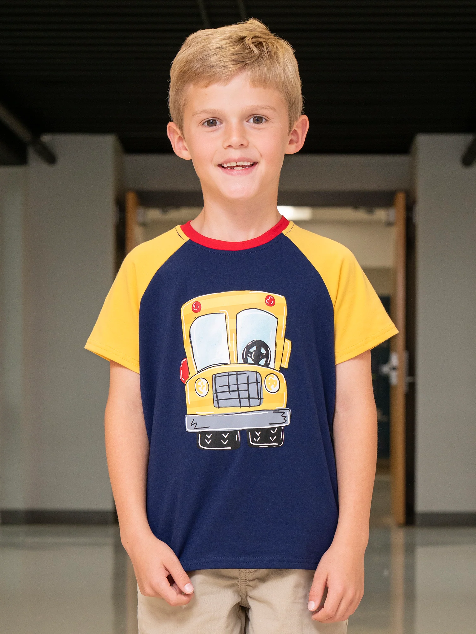 Navy Wheels on the Bus Raglan Top
