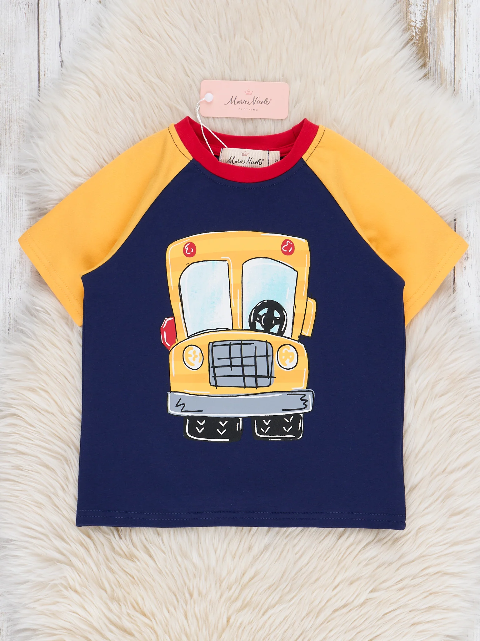 Navy Wheels on the Bus Raglan Top - Image 2