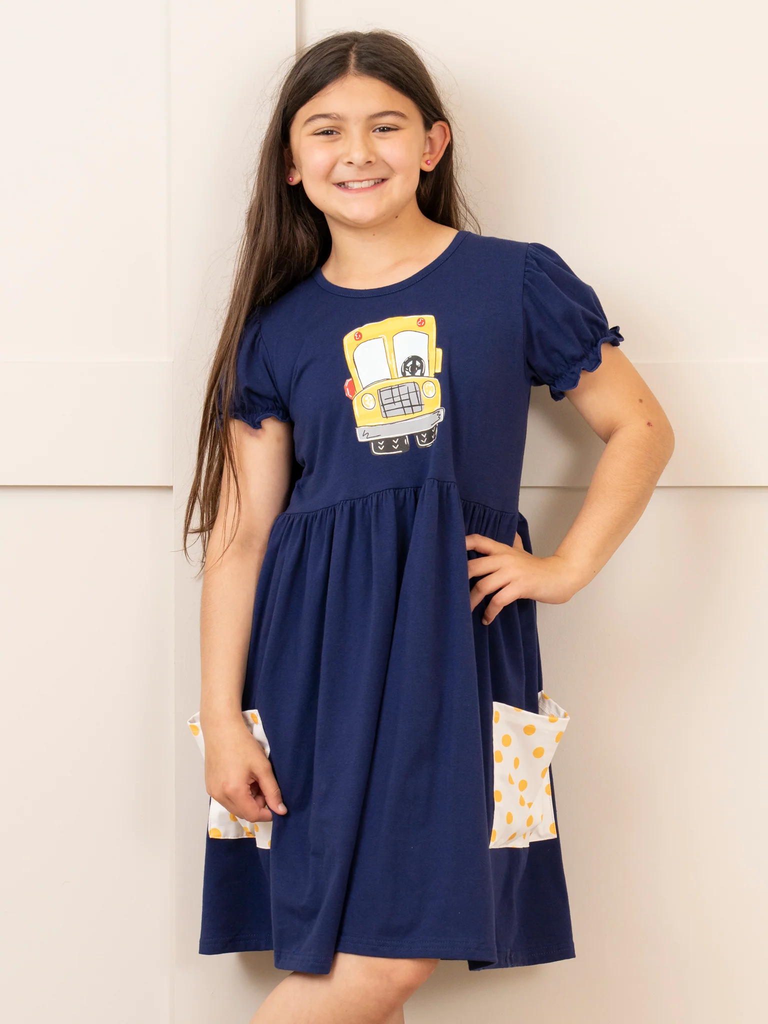 Navy Wheels on the Bus Ruffle Dress - Image 2