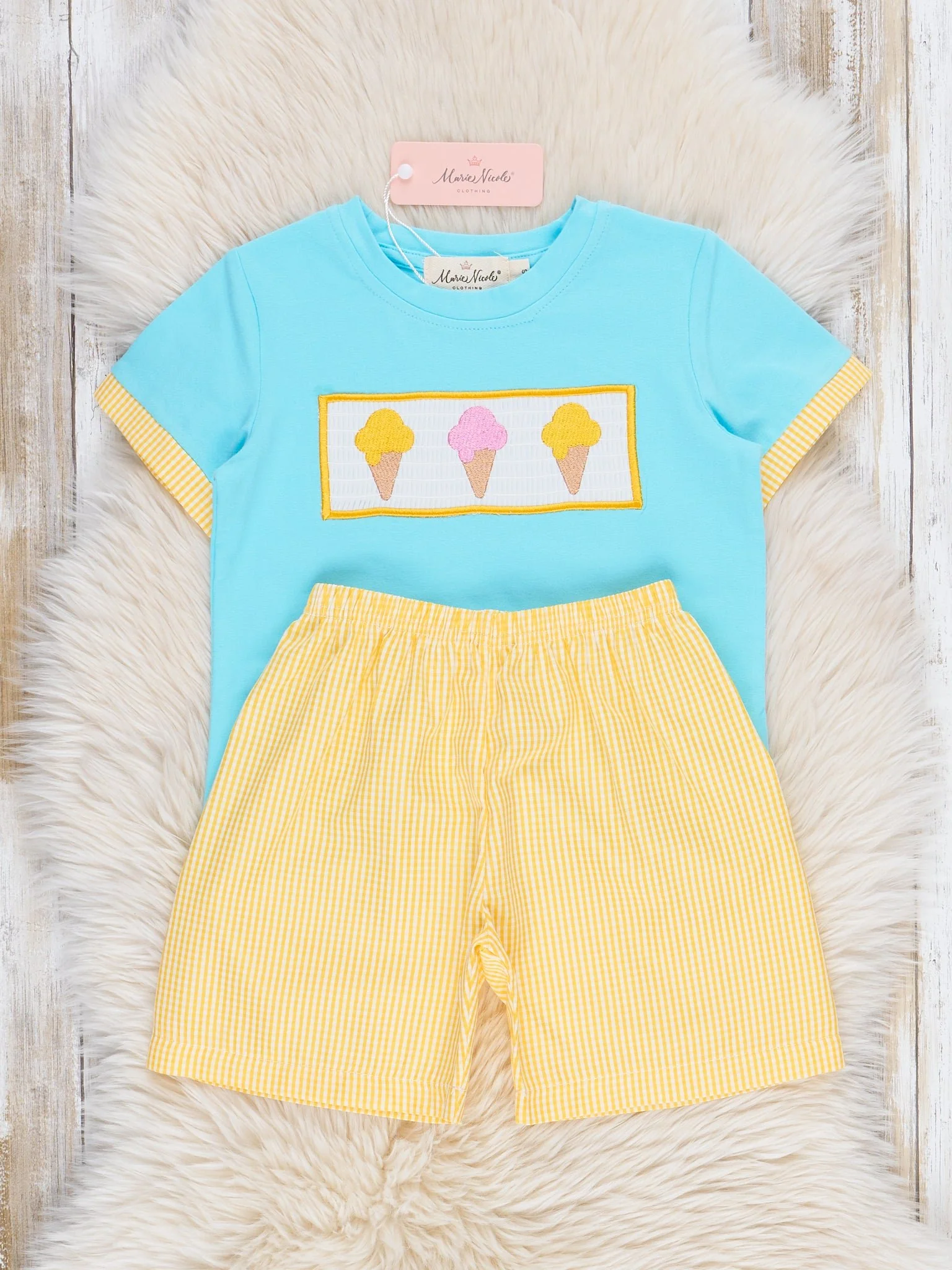Neon Ice Cream Cones Smocked Outfit - Image 2