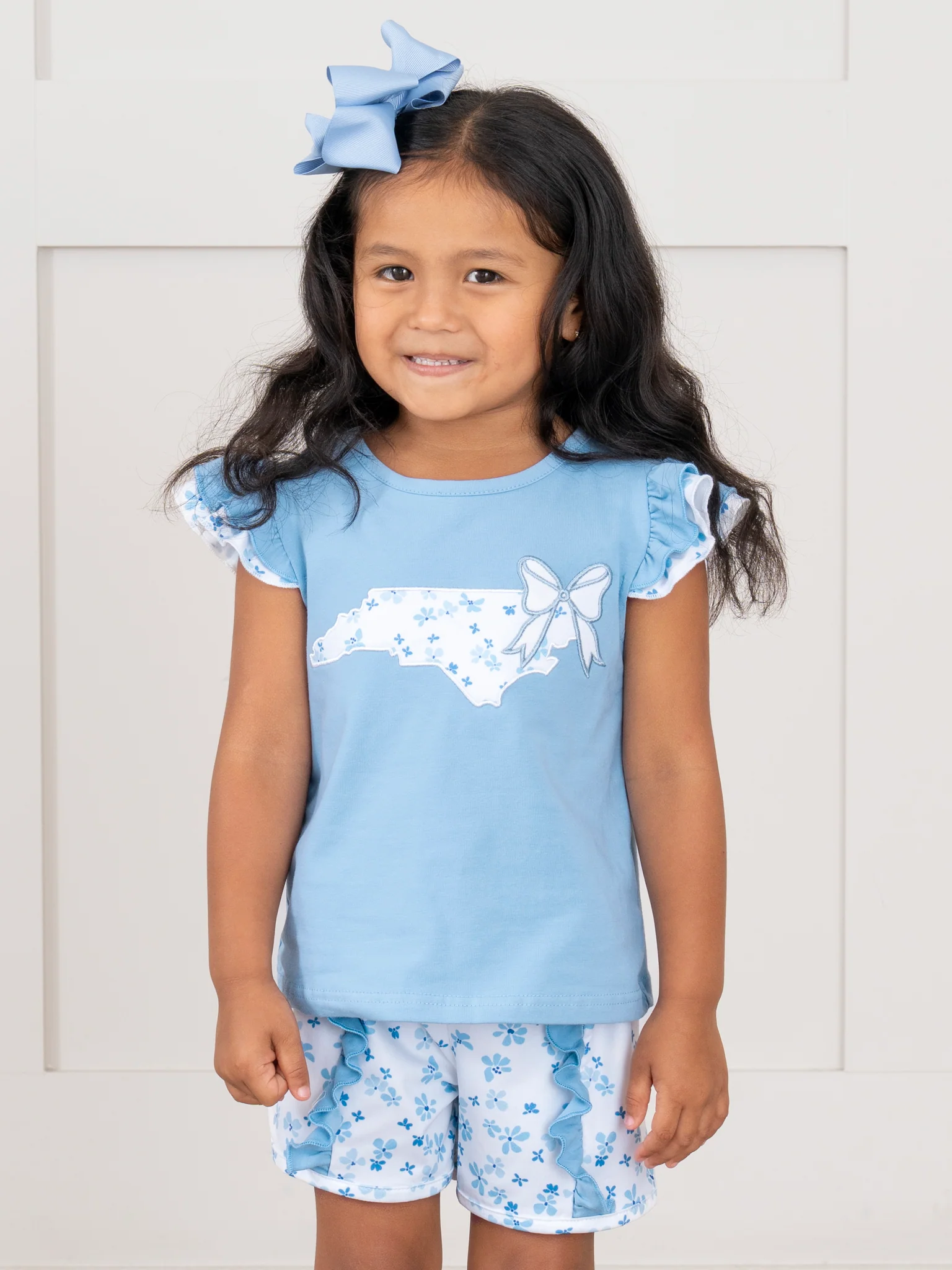 North Carolina Embroidered Floral Ruffle Outfit