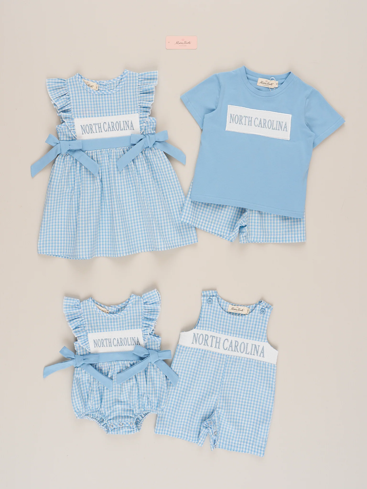 North Carolina Smocked Gingham Bubble Romper - Image 4