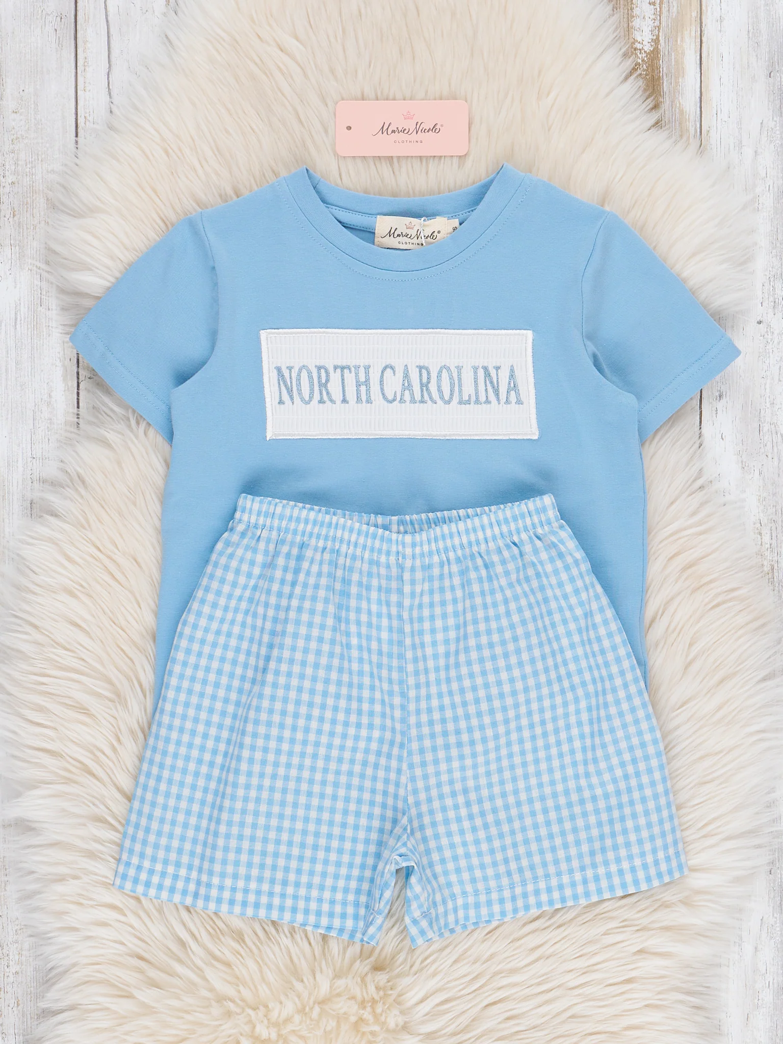 North Carolina Smocked Gingham Outfit - Image 3