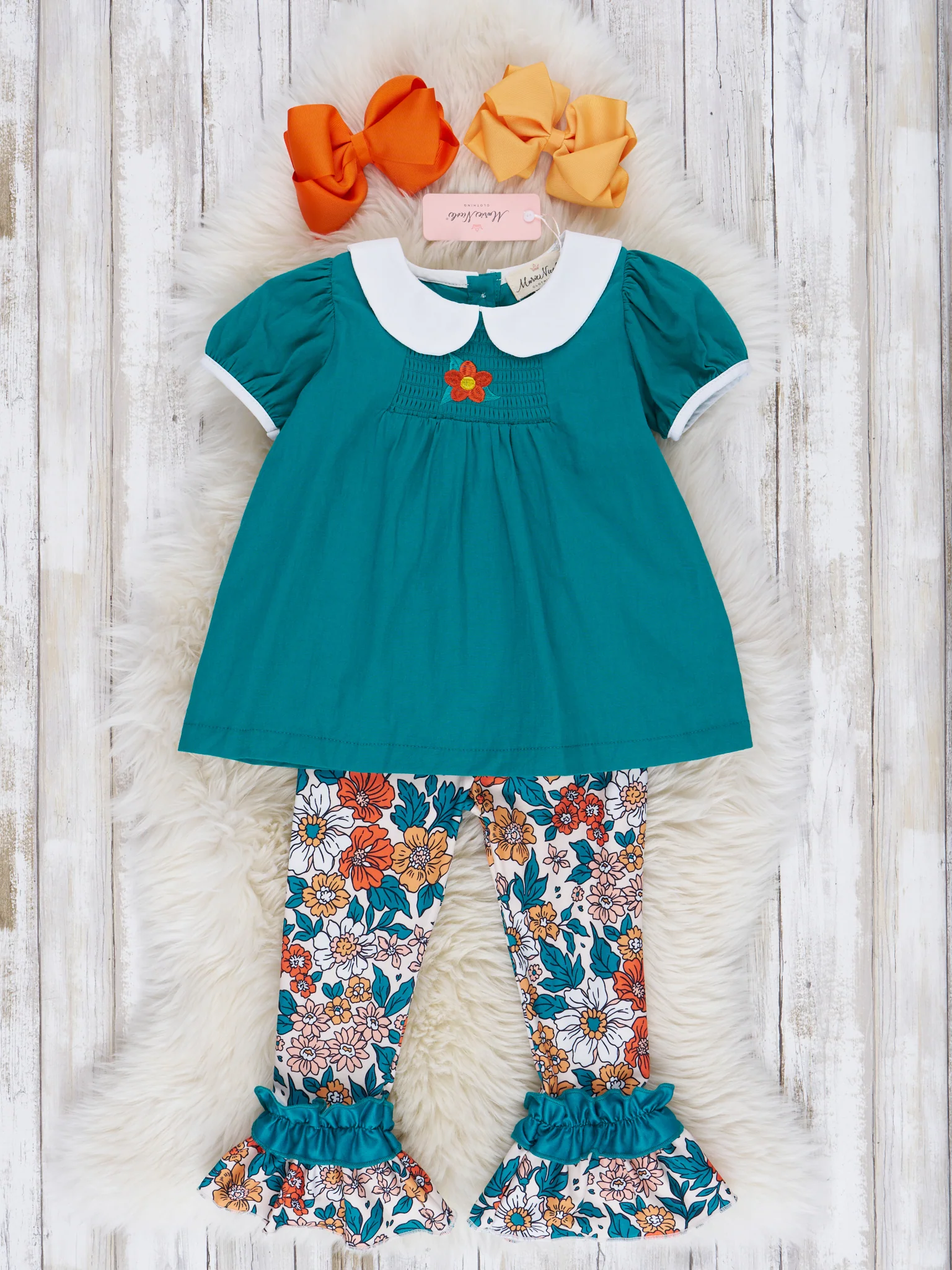 Ocean Blue Floral Ruffle Outfit