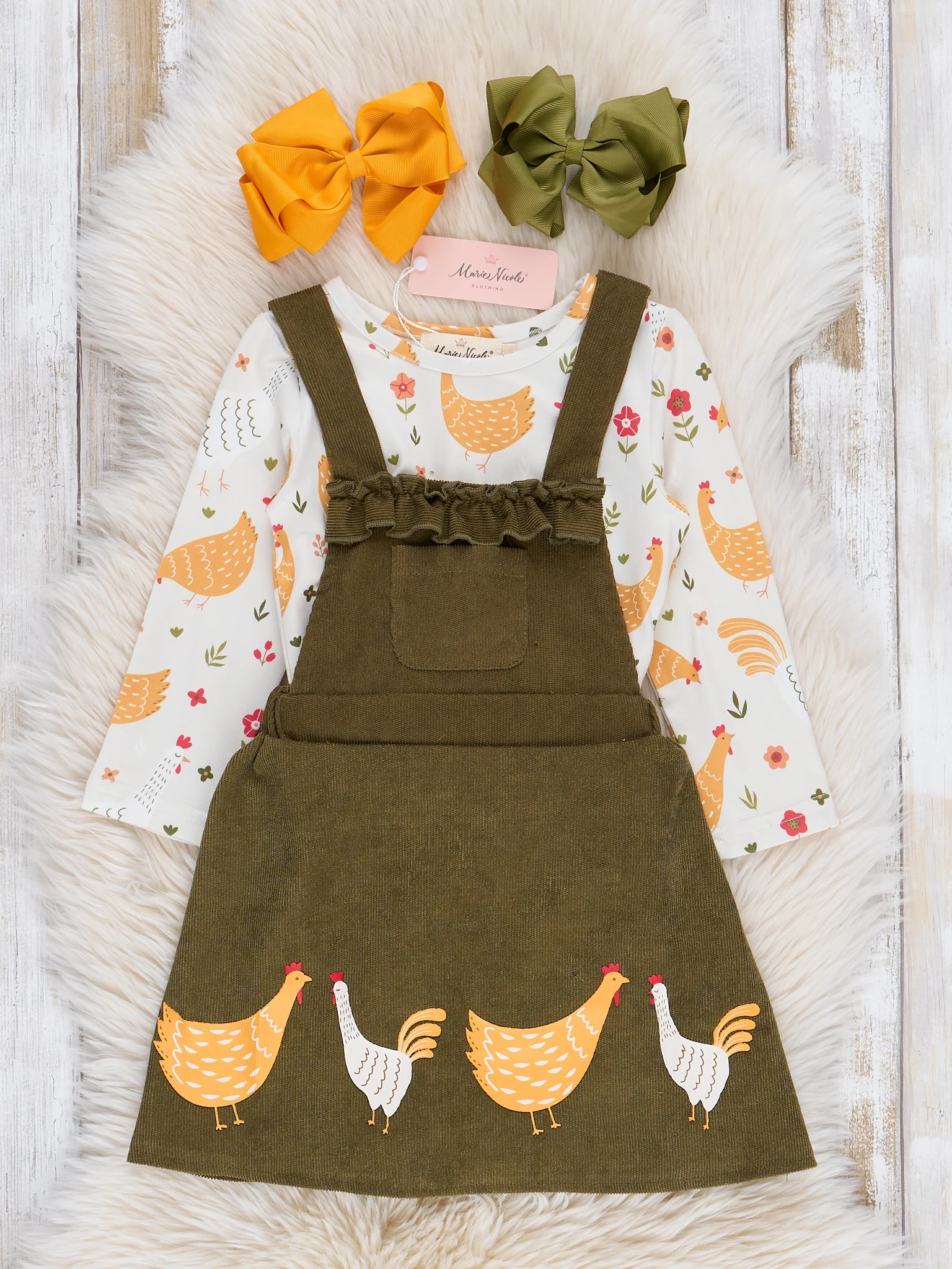 Olive Corduroy Chickens Skirtall Set - Image 2