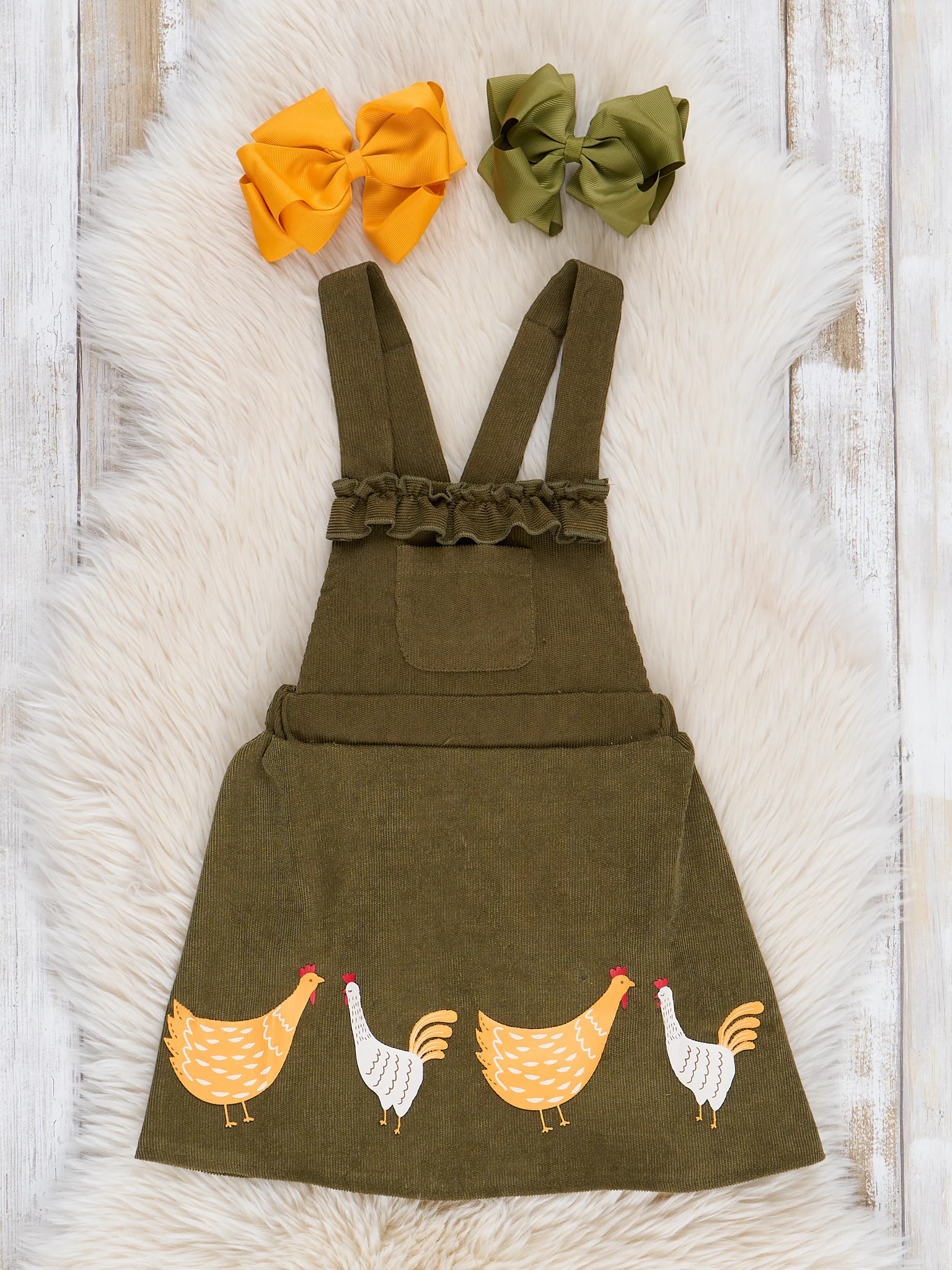 Olive Corduroy Chickens Skirtall Set - Image 3