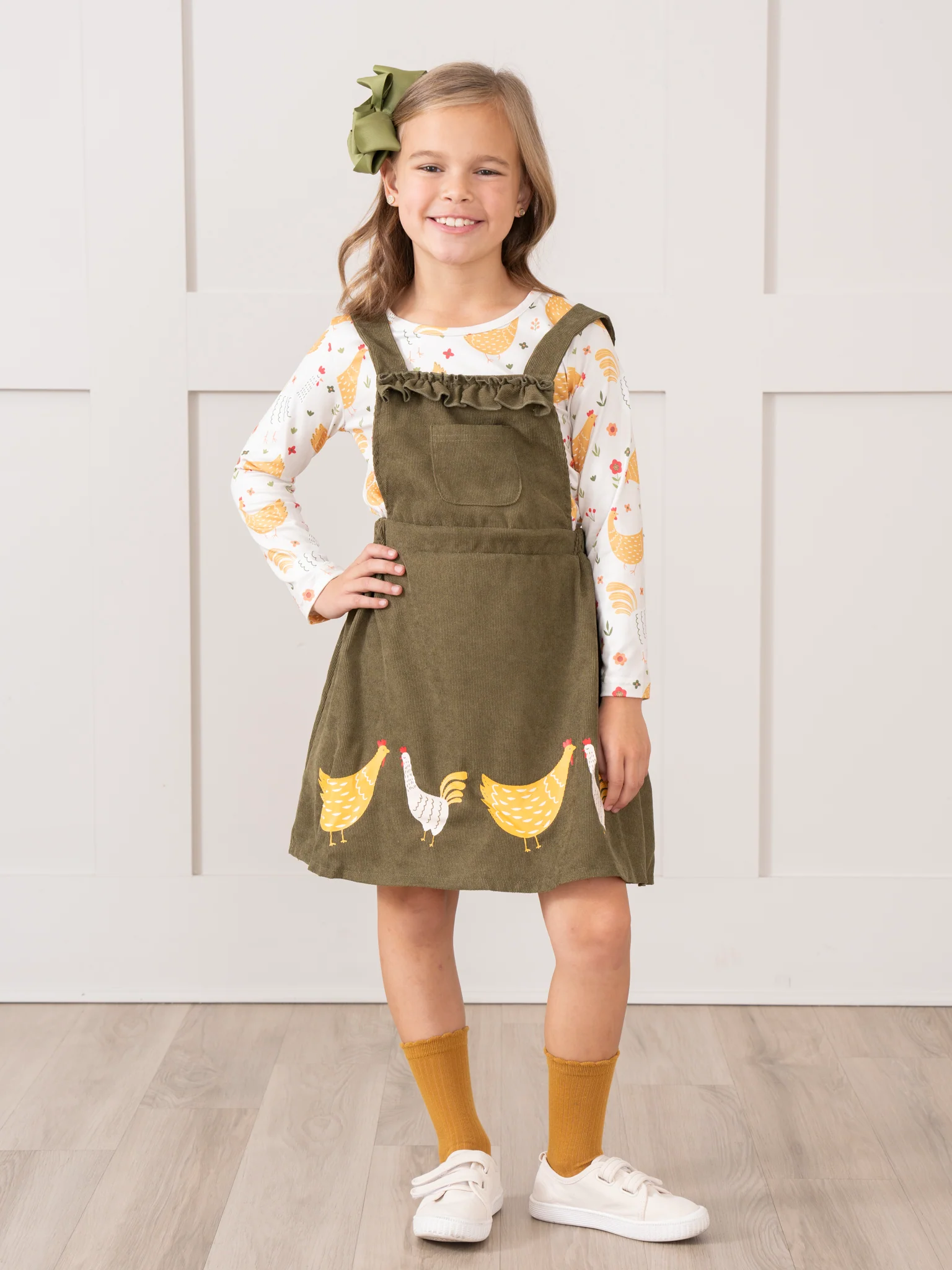 Olive Corduroy Chickens Skirtall Set - Image 7