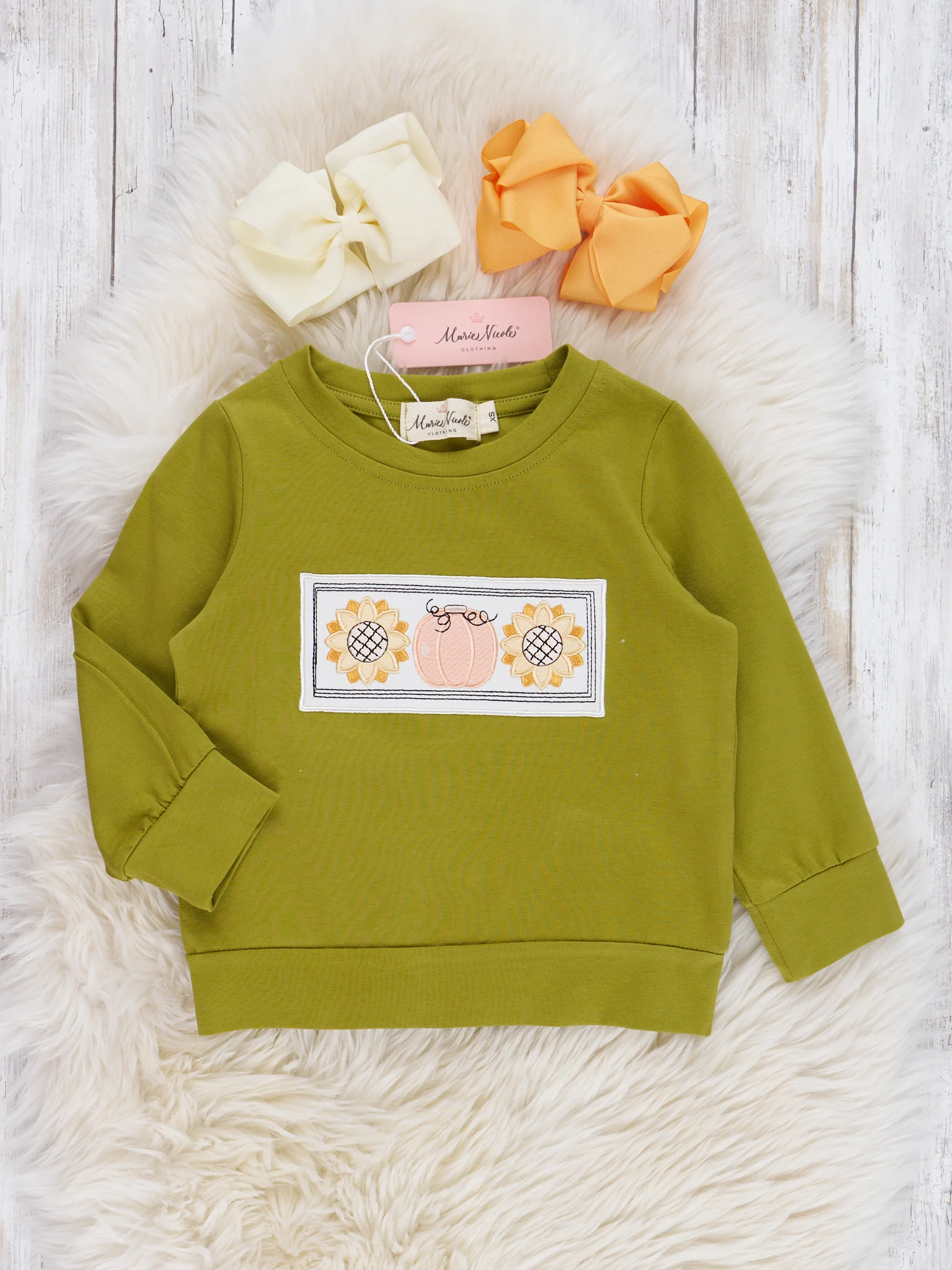 Olive Embroidered Sunflower Gingham Outfit - Image 3