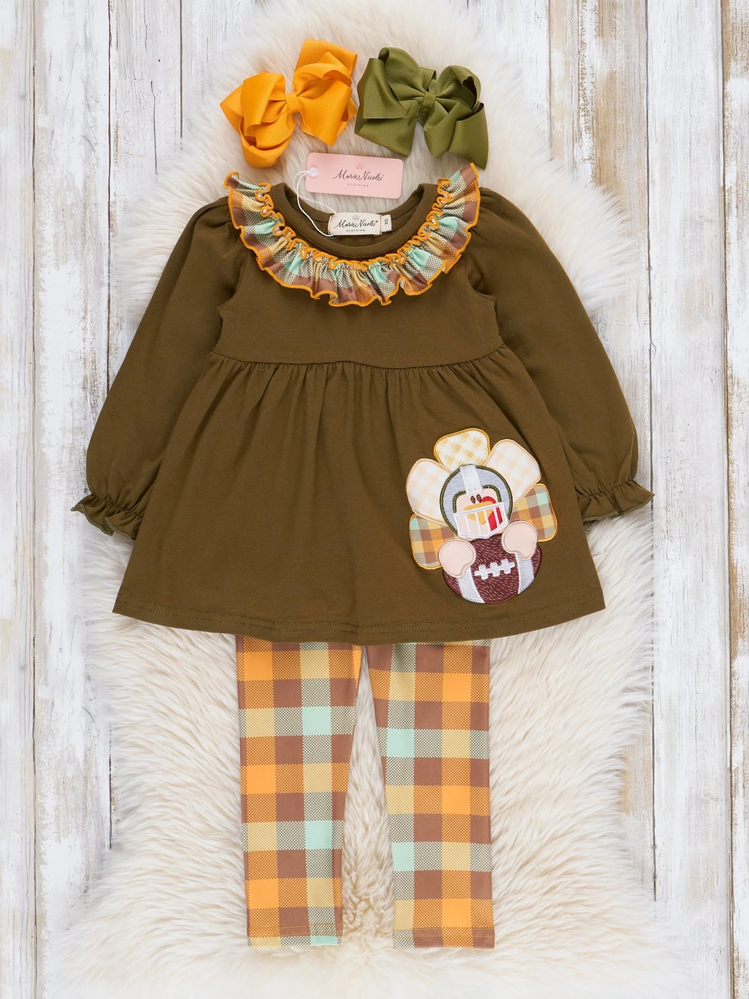 Olive Embroidered Turkey Ruffle Outfit - Image 2