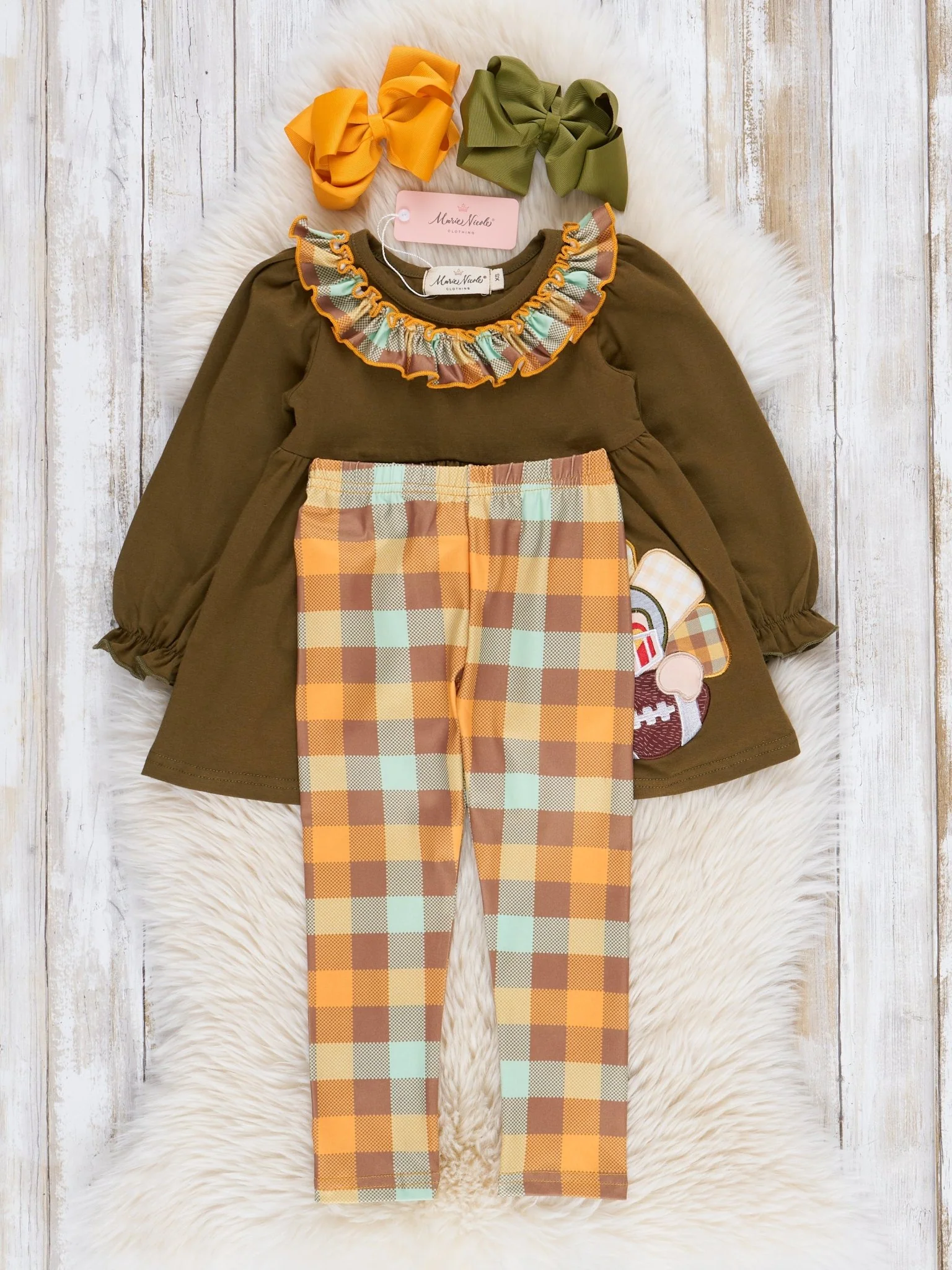 Olive Embroidered Turkey Ruffle Outfit - Image 3