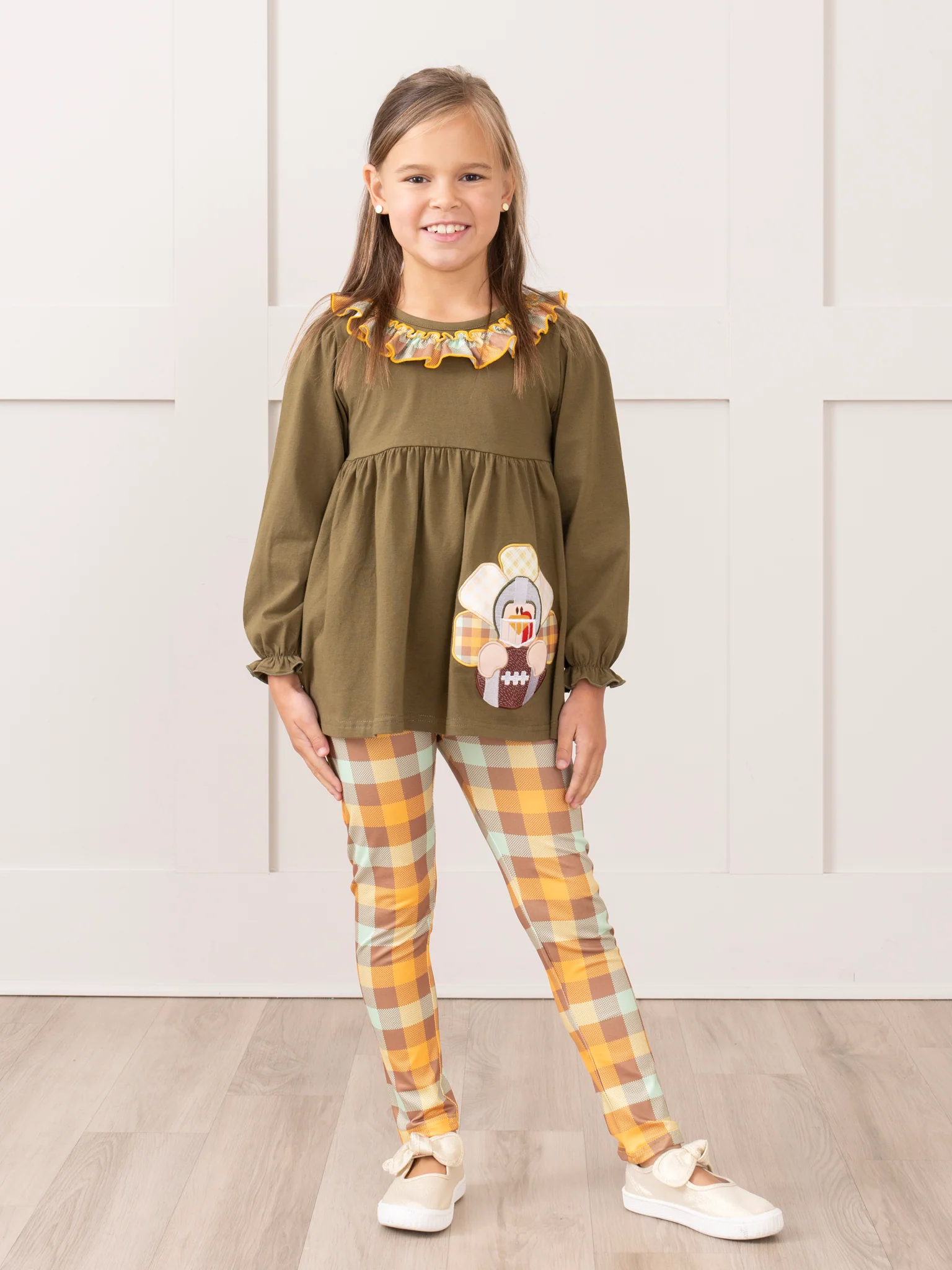 Olive Embroidered Turkey Ruffle Outfit - Image 4