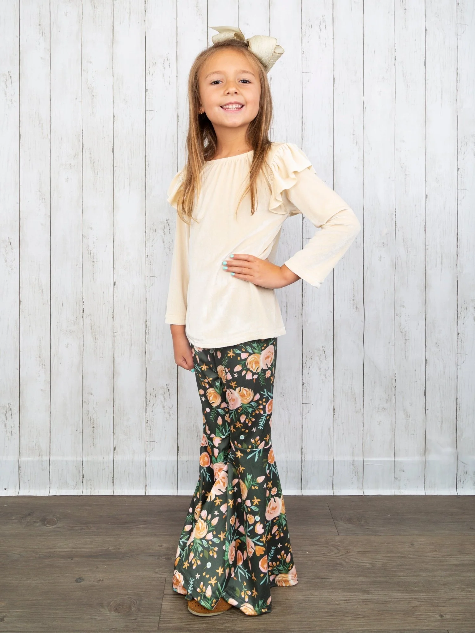 Olive Floral Bell Bottom Outfit