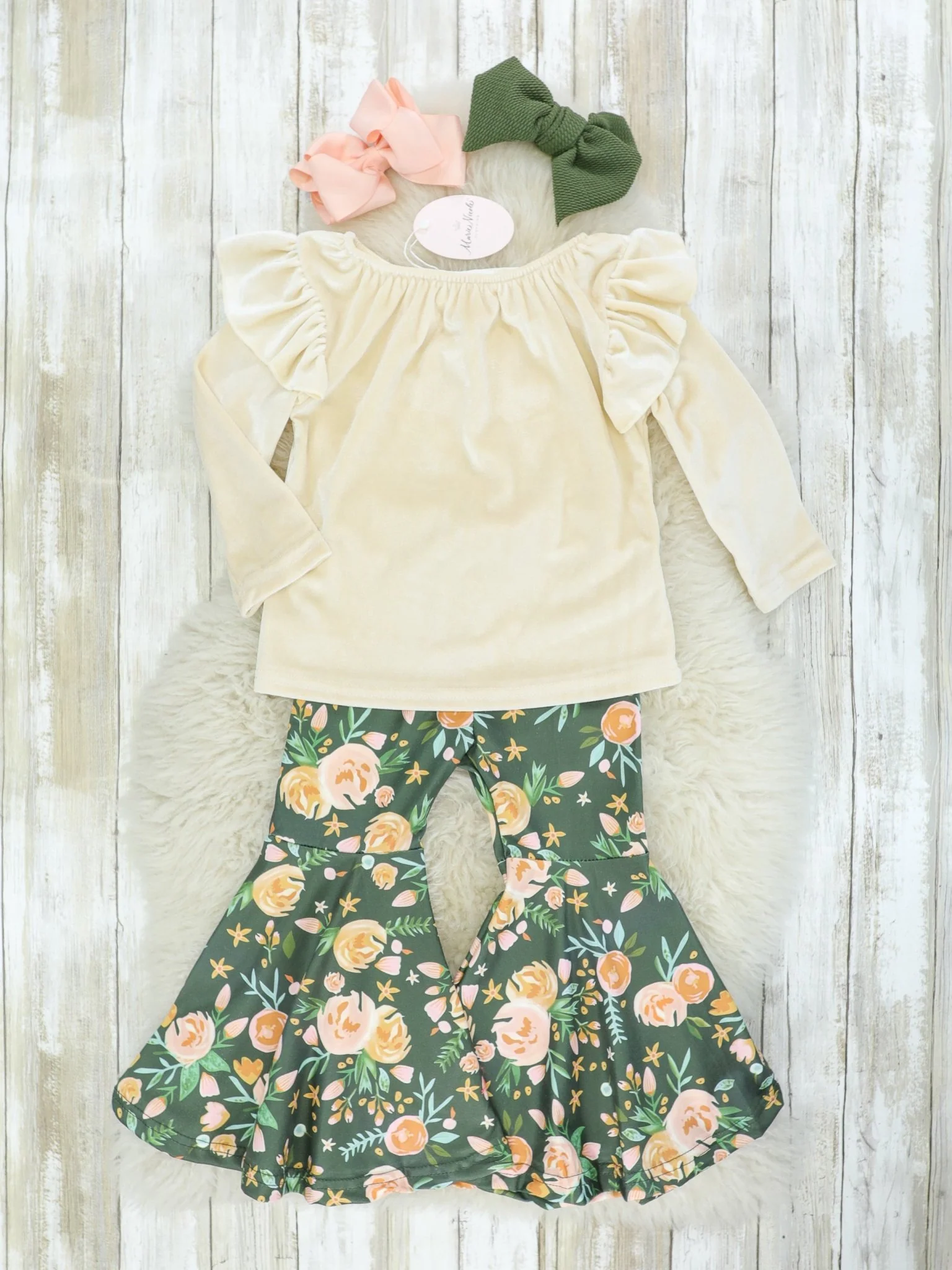 Olive Floral Bell Bottom Outfit - Image 2