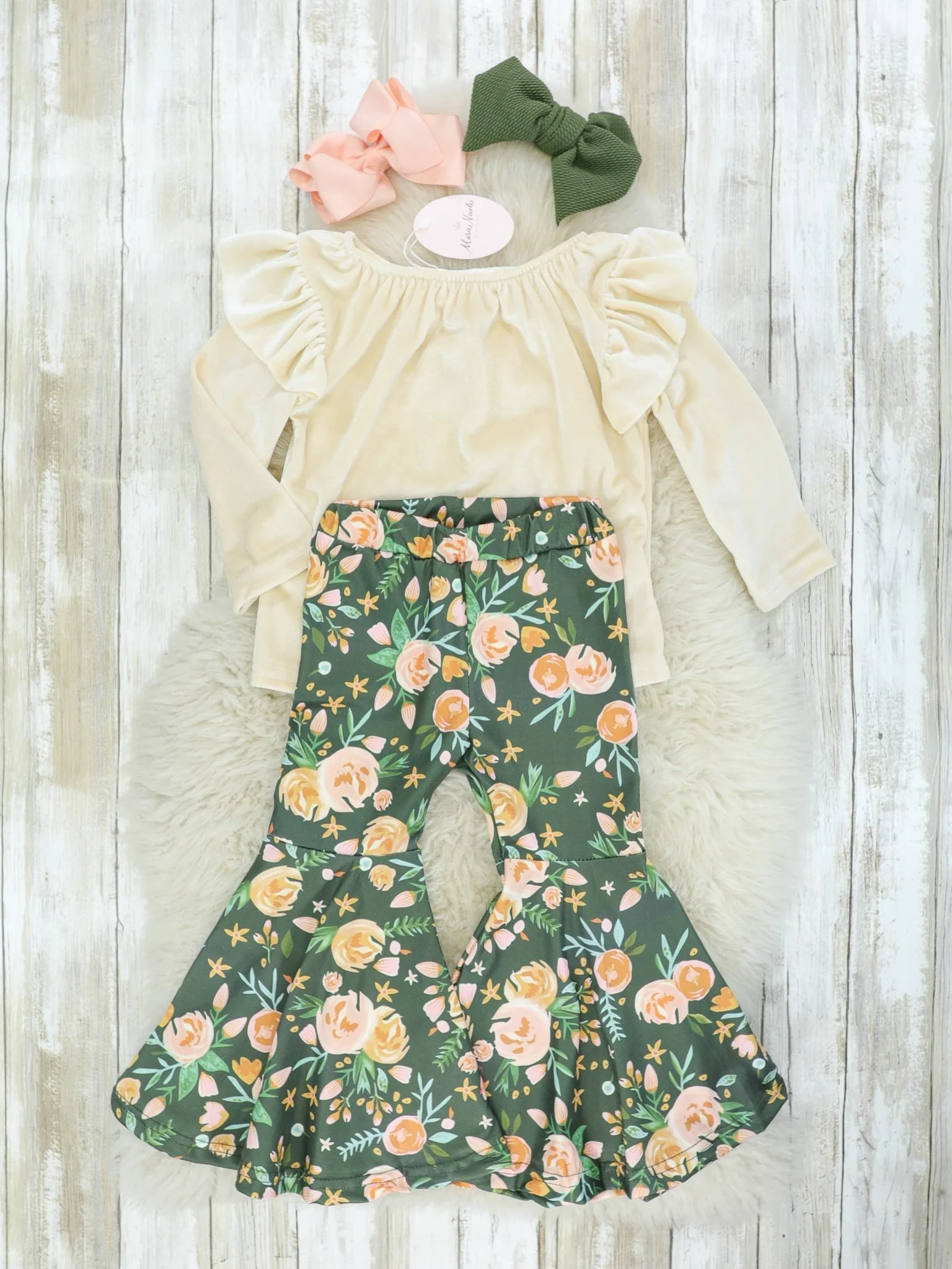 Olive Floral Bell Bottom Outfit - Image 3