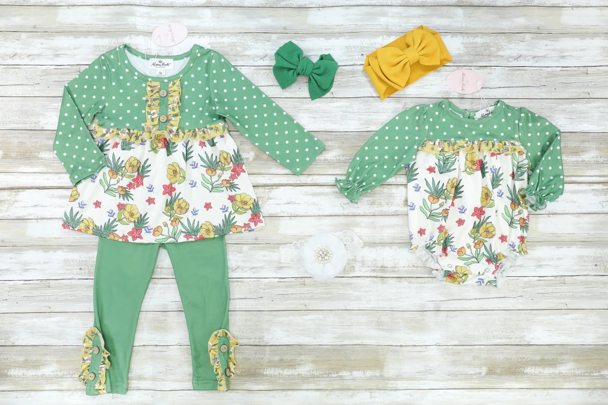 Olive Floral Long Sleeve Bubble Romper - Image 3