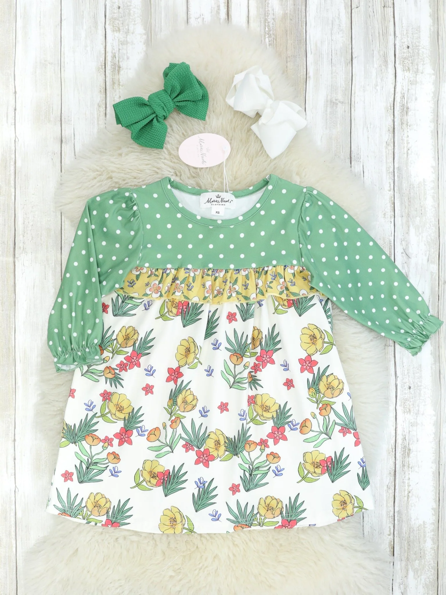 Olive Floral Long Sleeve Dress