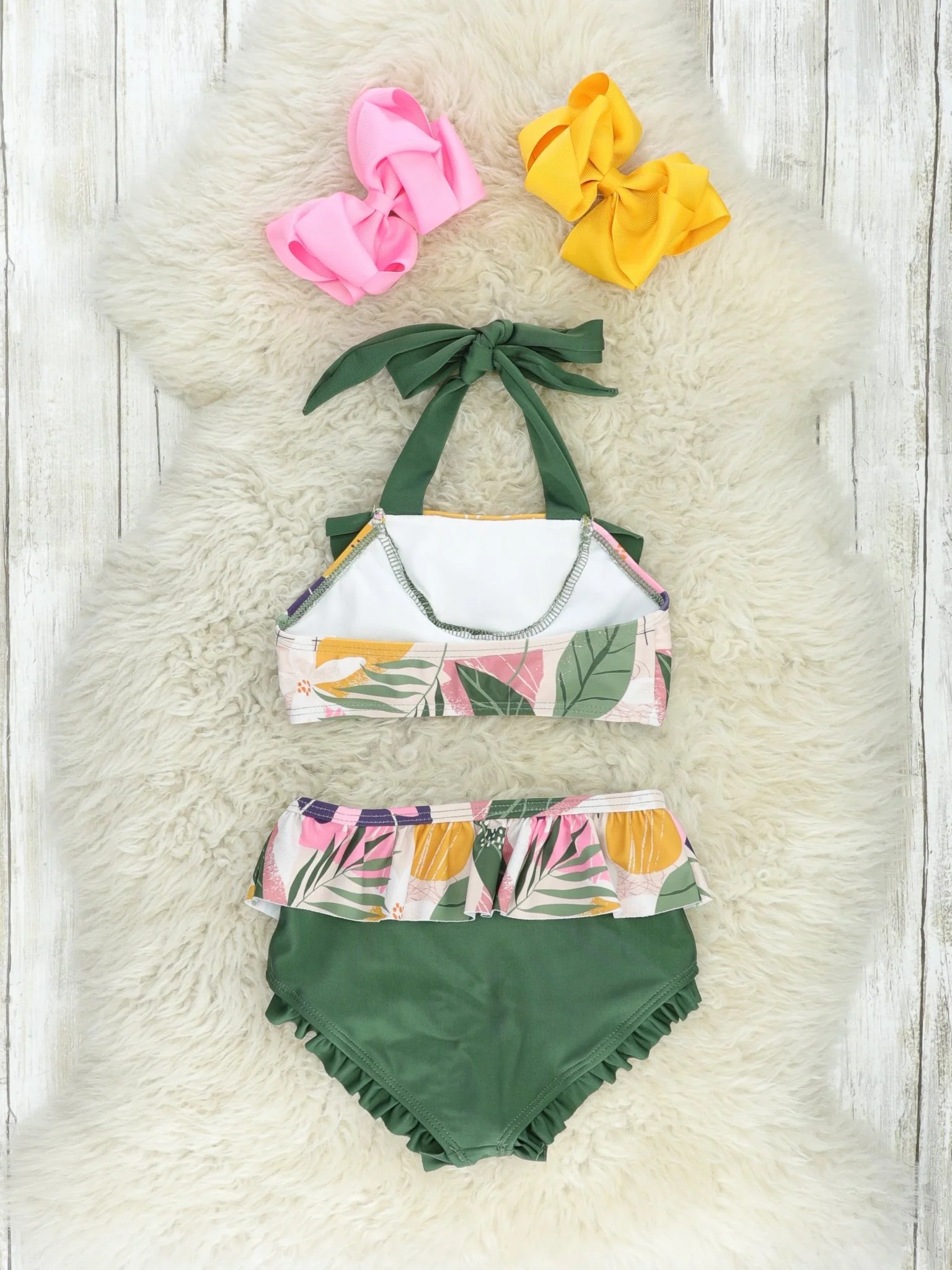 Olive Floral 2-Piece Ruffle Swimsuit - Image 2