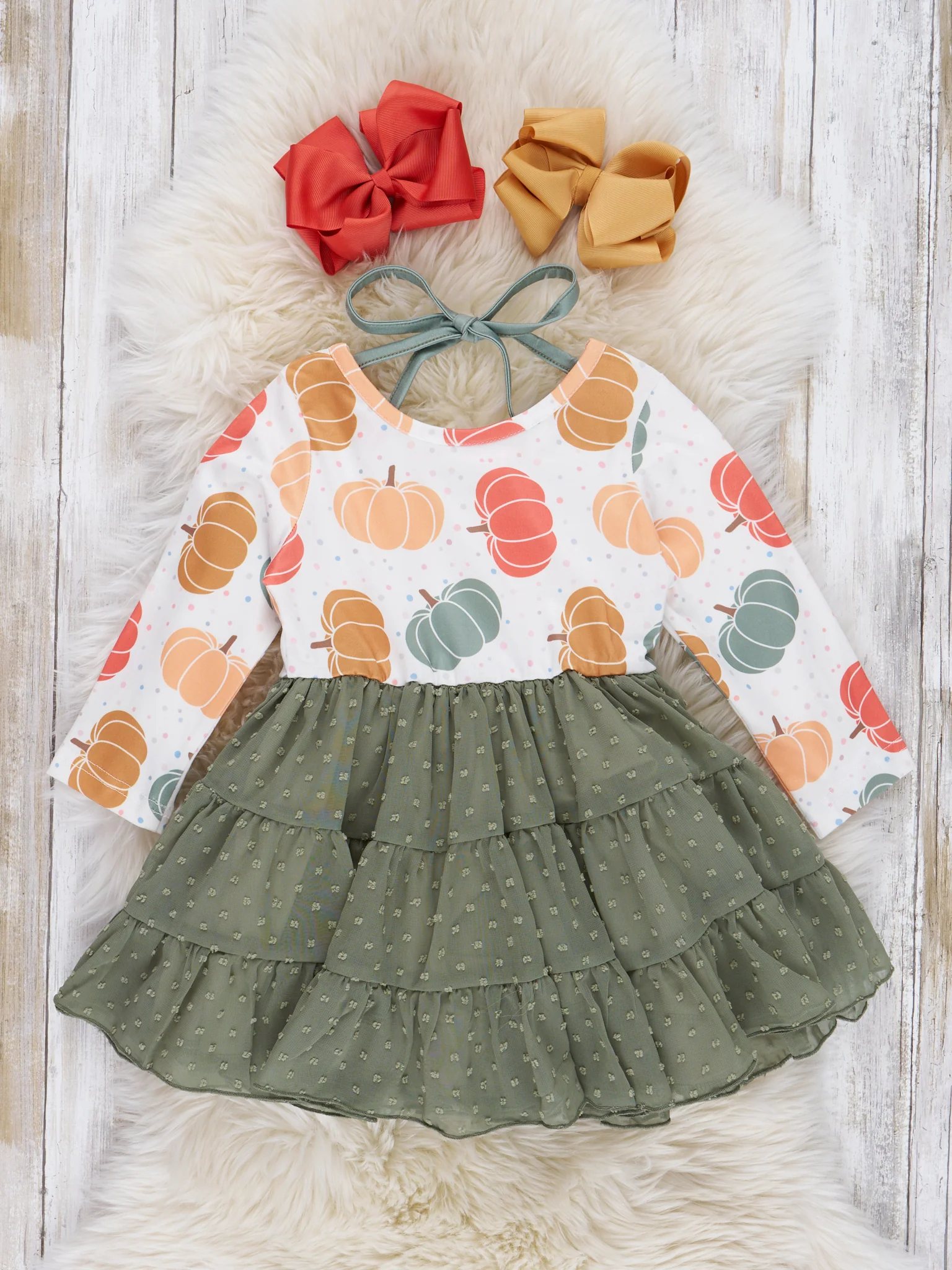 Olive & Gold Swiss Dot Tulle Dress