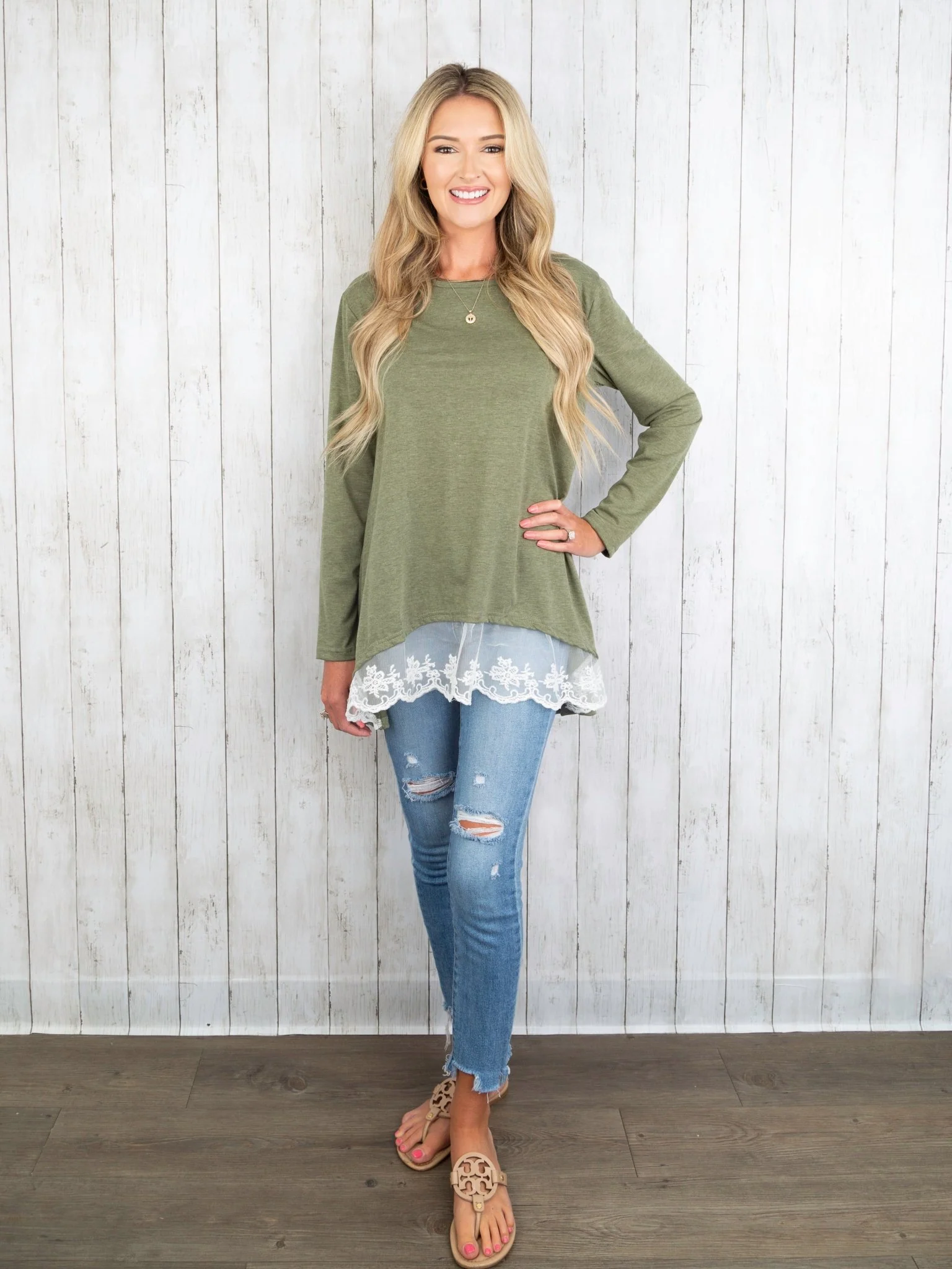 Mom & Me Olive Green Lace Swing Top - Image 2
