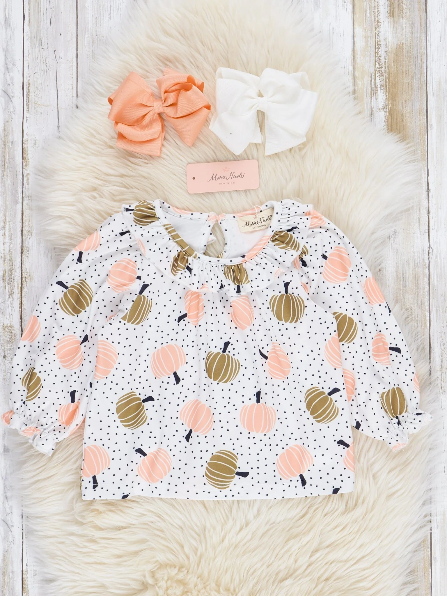 Olive & Peach Pumpkins Corduroy Skirtall Set - Image 3