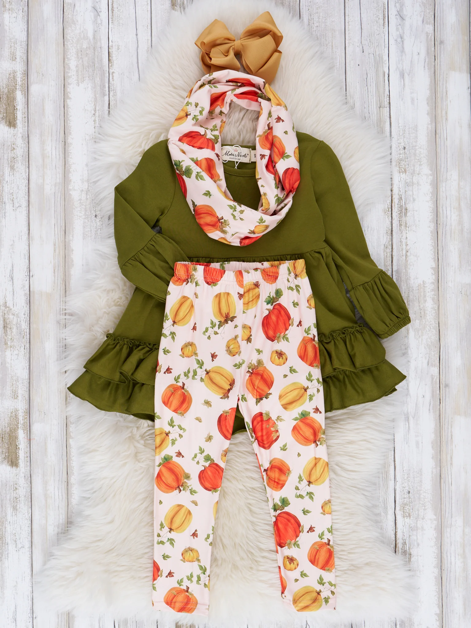 Olive Pumpkins Ruffle Scarf Outfit - Image 2