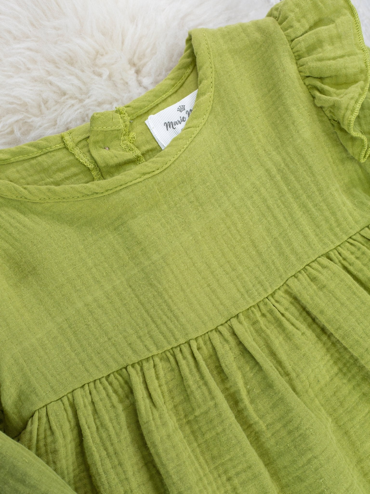 Olive Ruffle Peplum Top & Bright Rose Bell Bottoms - Image 3