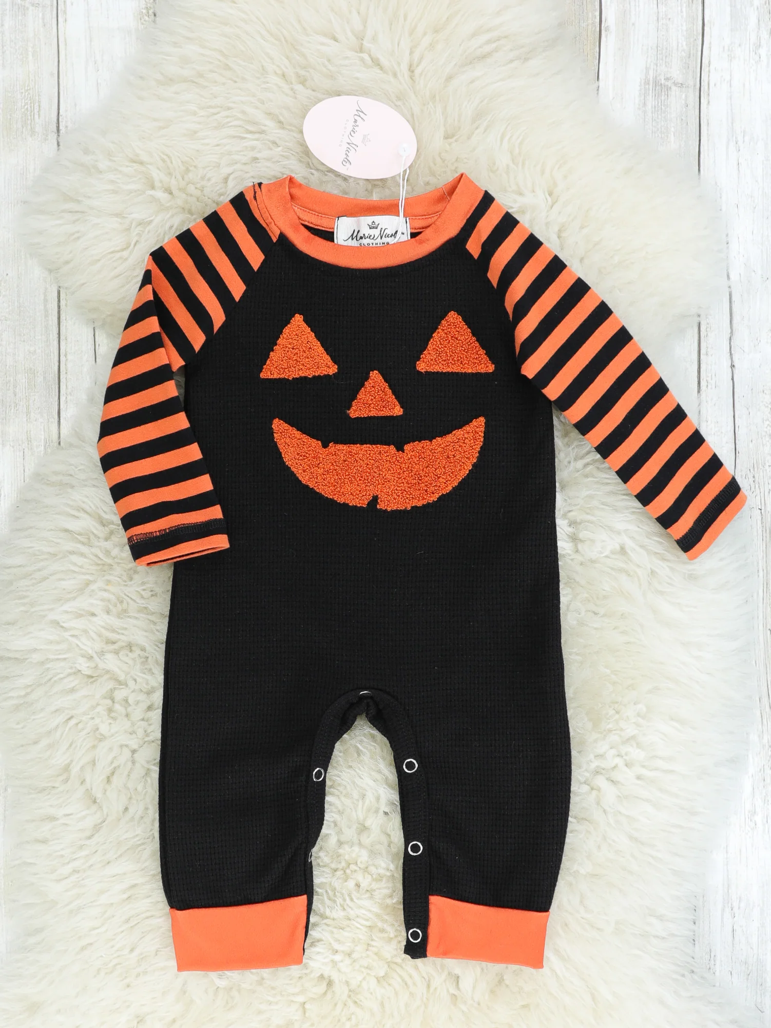 Orange & Black Striped Jack-O-Lantern Romper