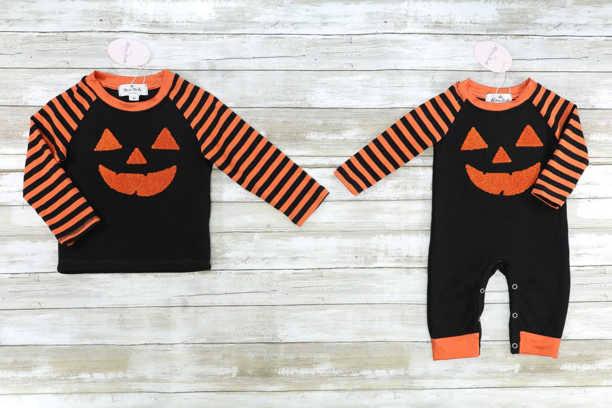 Orange & Black Striped Jack-O-Lantern Romper - Image 2