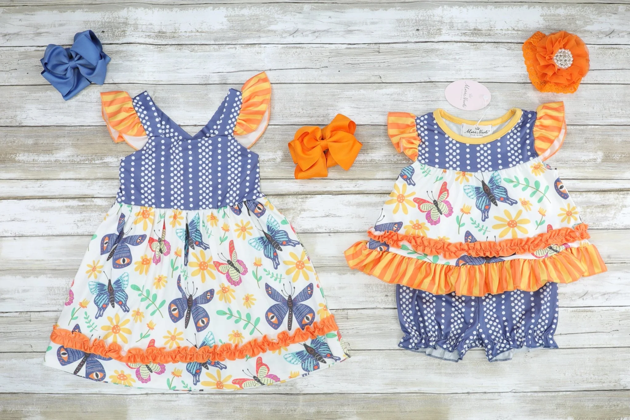 Navy Polka Dot Butterfly Ruffle Outfit - Image 2