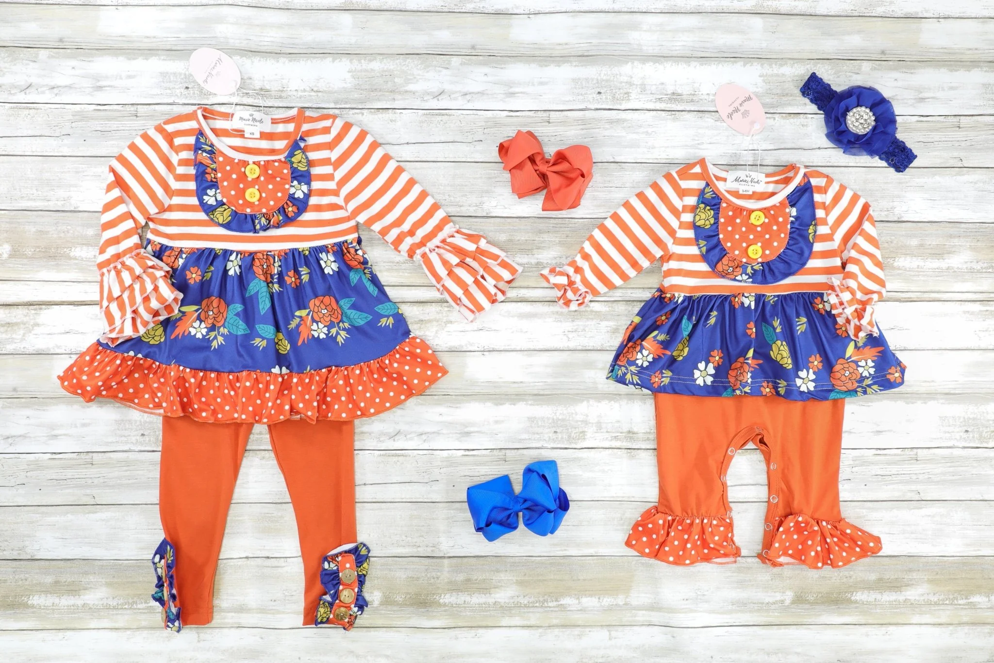 Orange & Blue Floral Dressy Ruffle Romper - Image 2