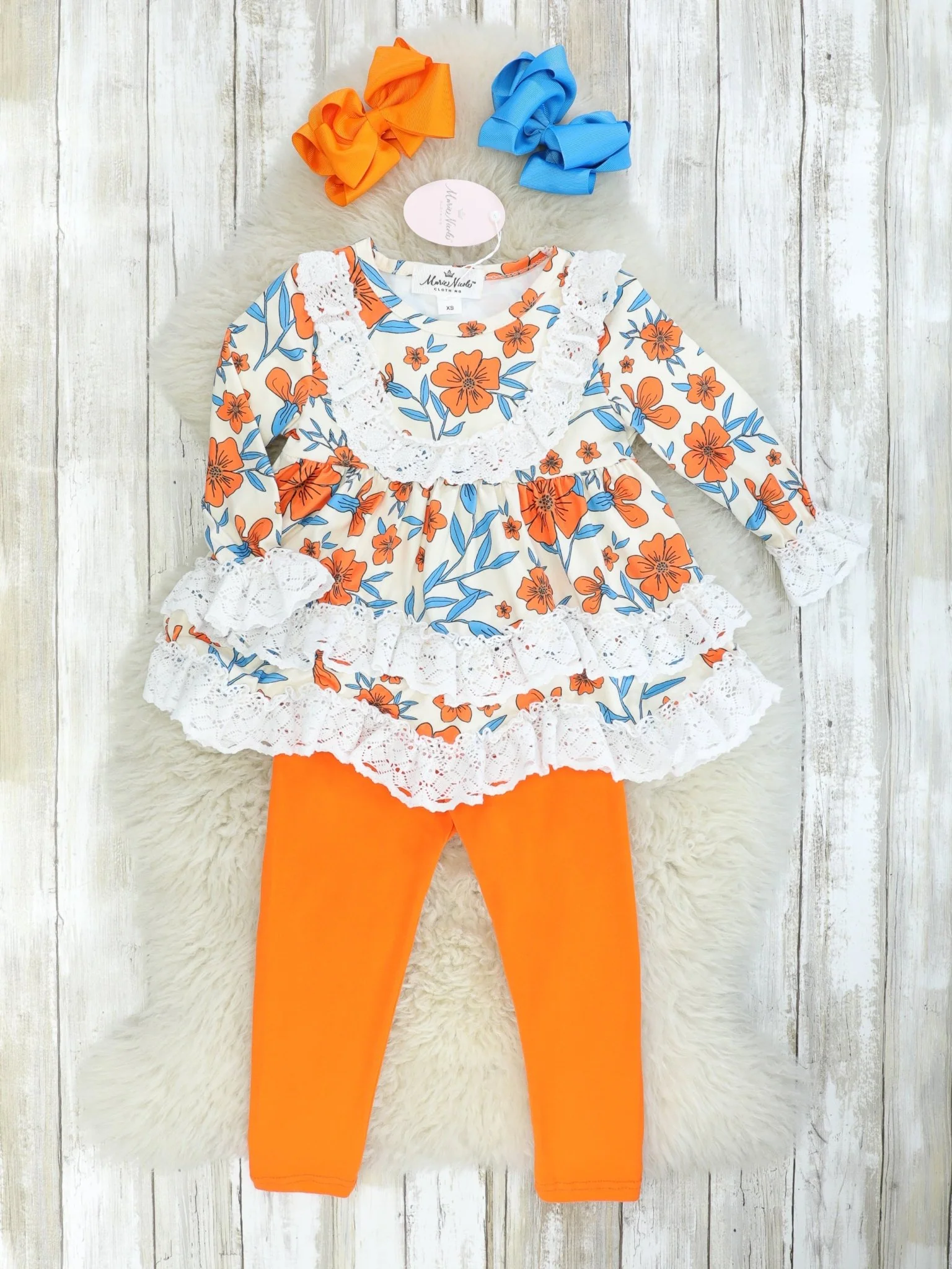Orange & Blue Floral Eyelet Lace Outfit