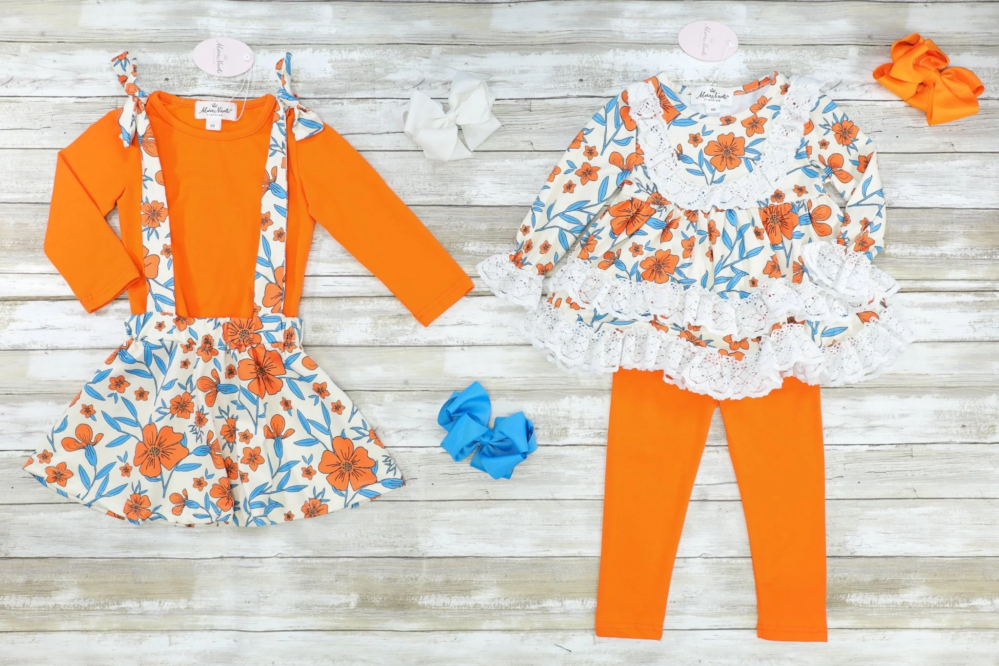 Orange & Blue Floral Overall Skirt W/ Long Sleeve - Image 3