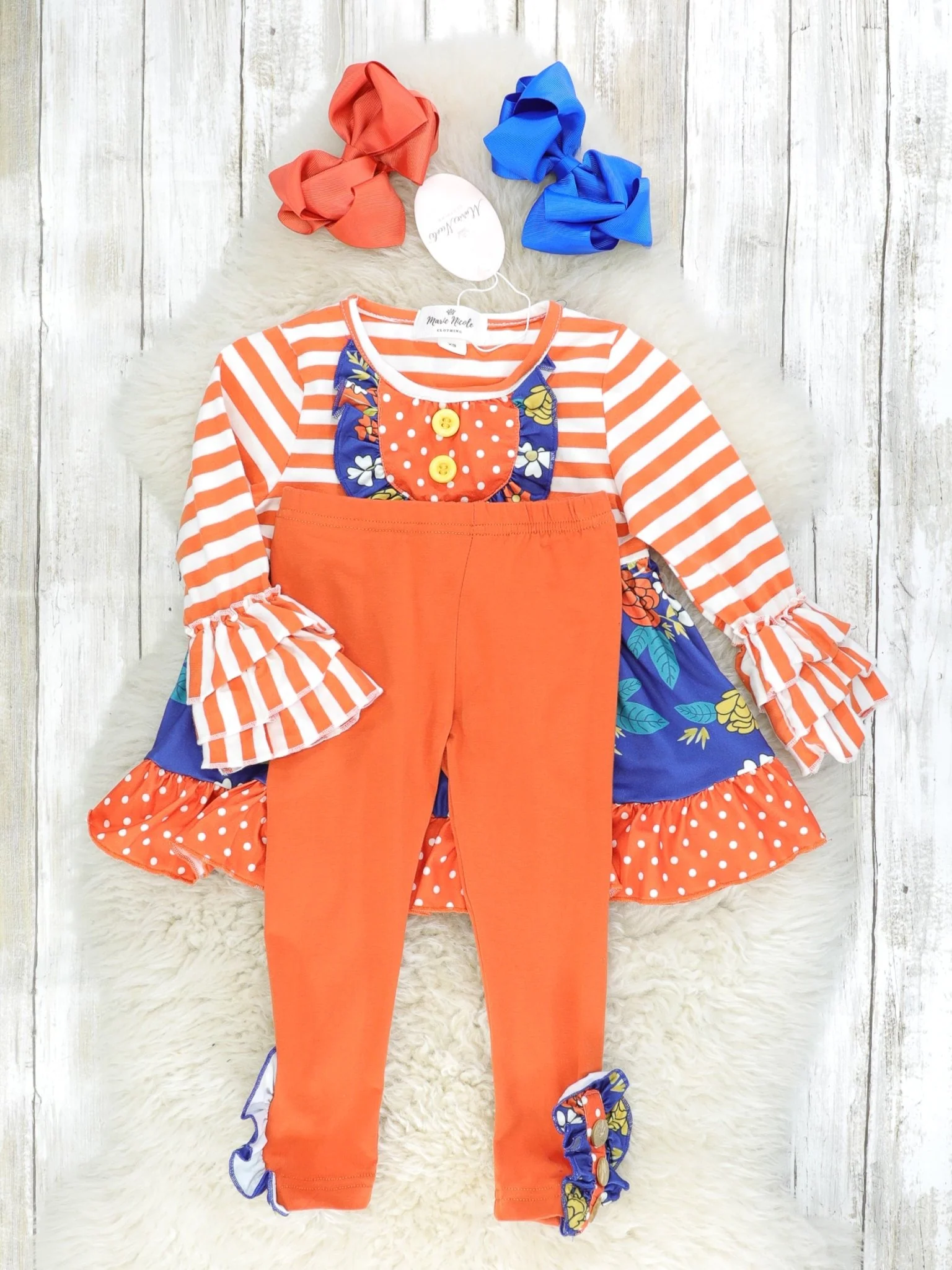 Orange & Blue Floral Ruffle Outfit - Image 2