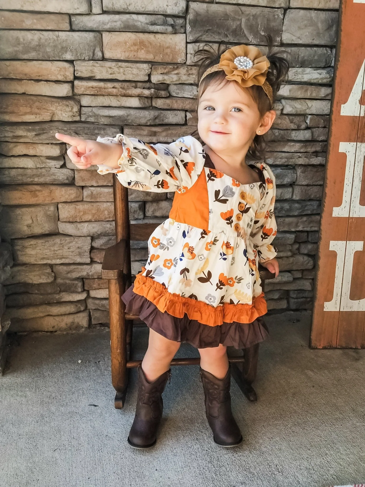 Orange & Brown Fall Floral Ruffle Romper - Image 4