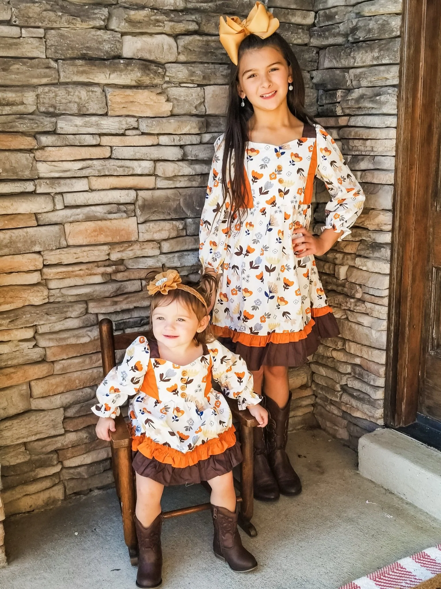 Orange & Brown Fall Floral Tiered Ruffle Dress - Image 4