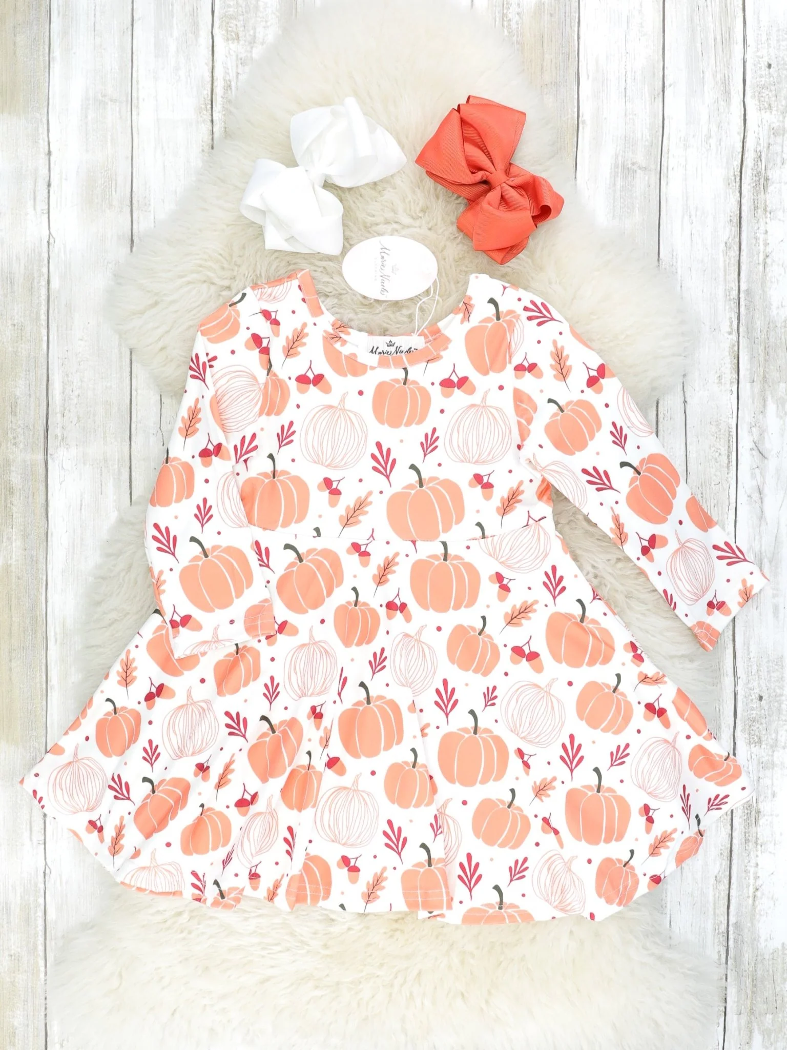 Orange & Cream Pumpkin Dress W/ Vest Outfit - Image 2