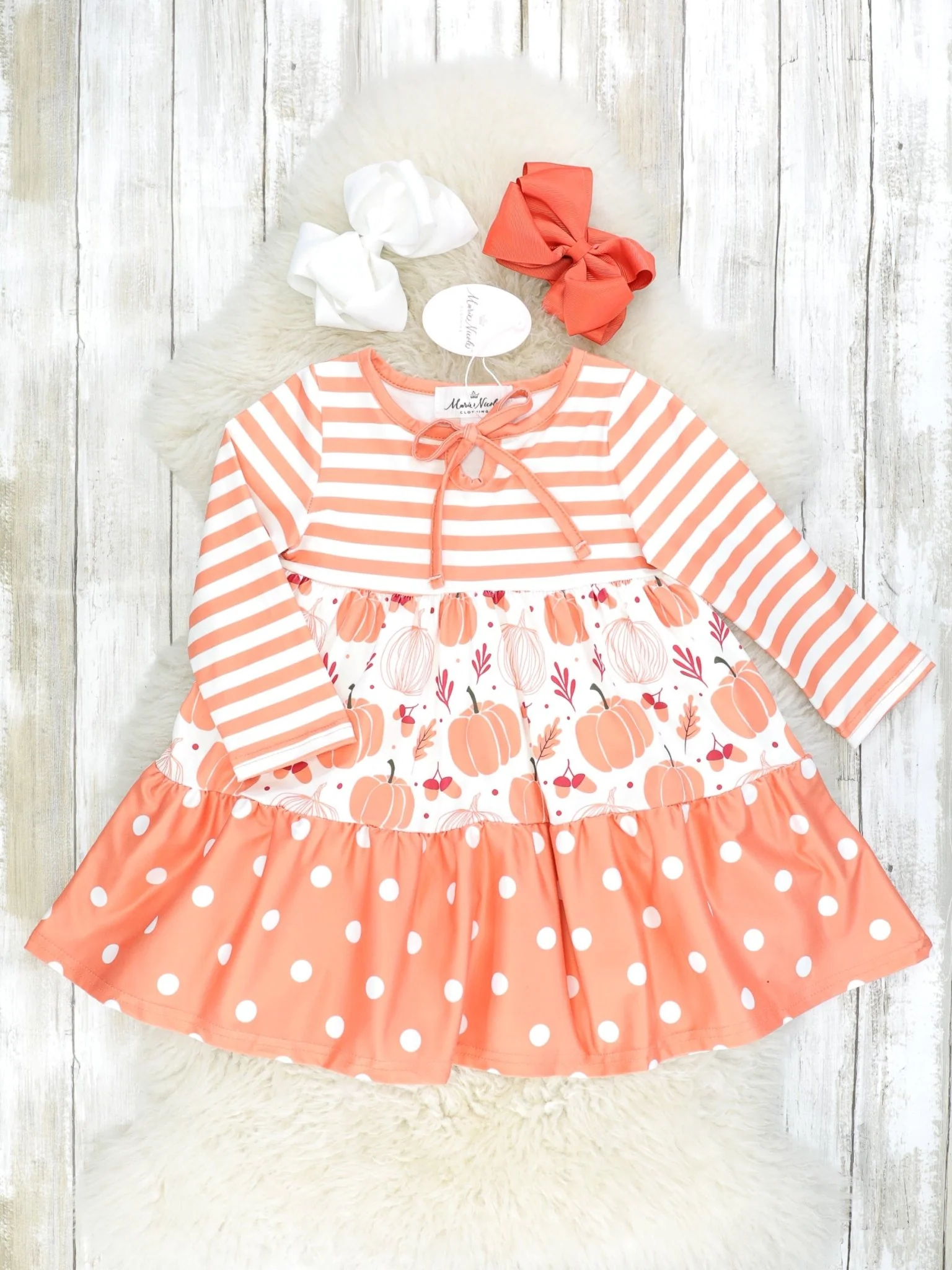 Orange & Cream Pumpkin Tiered Tie Dress