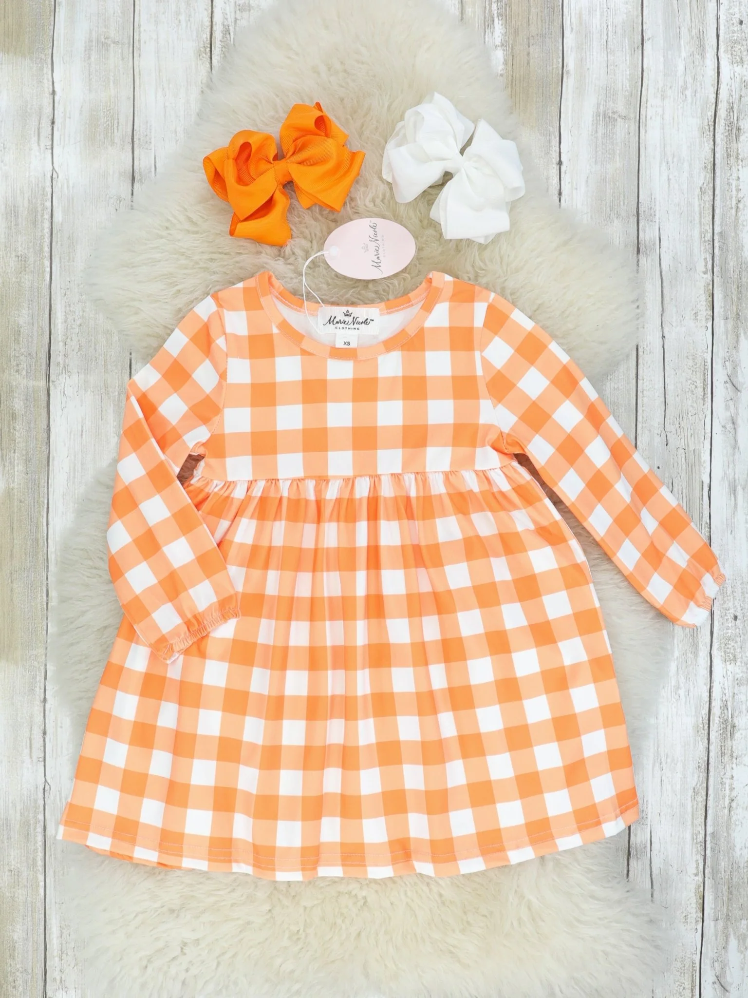 Orange & White Gingham Swing Dress