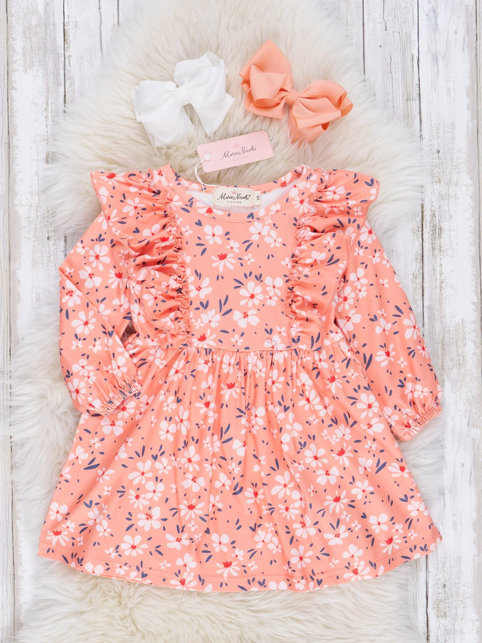 Orange Autumn Blooms Ruffle Dress
