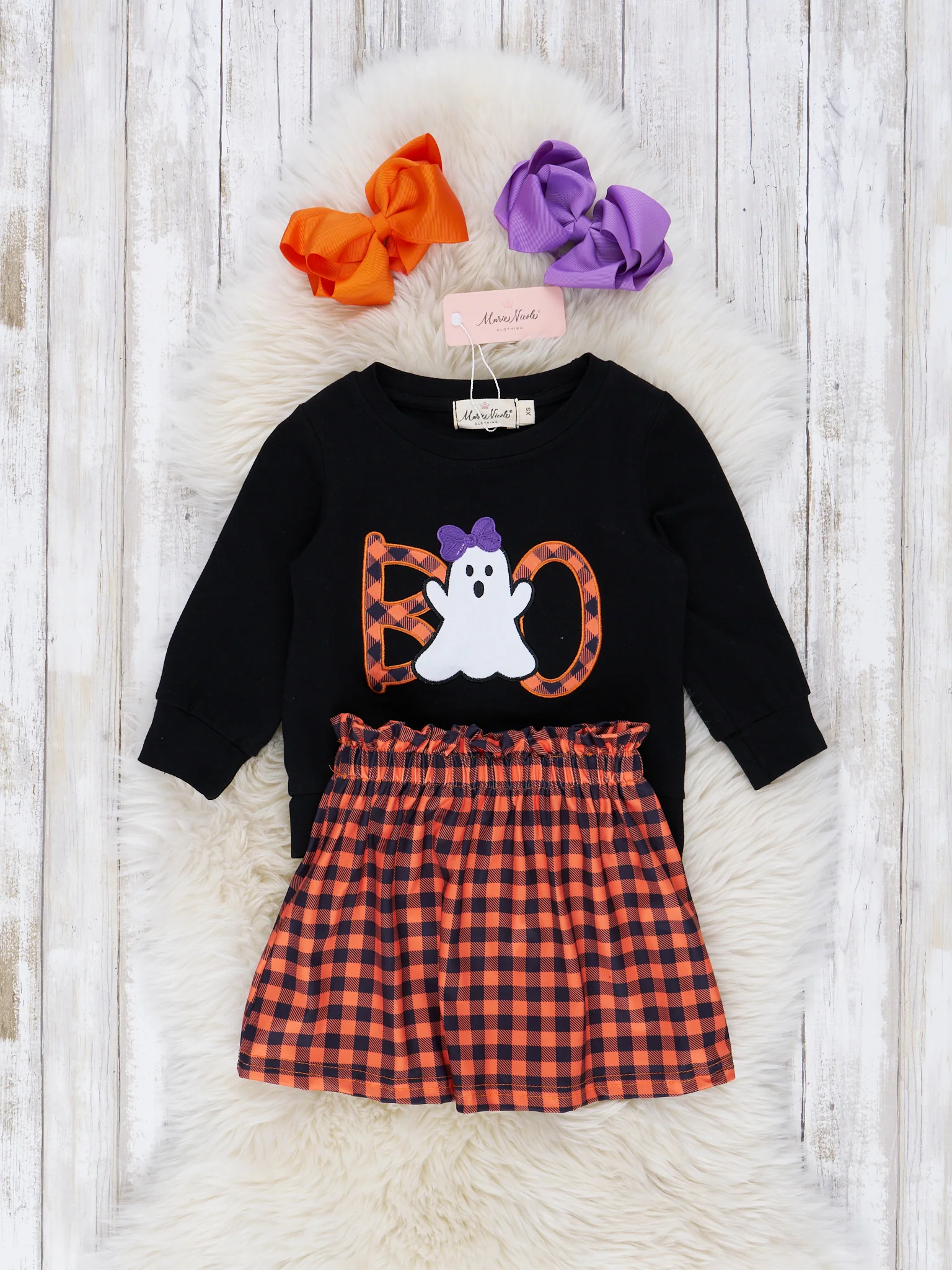 Orange & Black Ghostly Gingham Skirt Outfit - Image 2