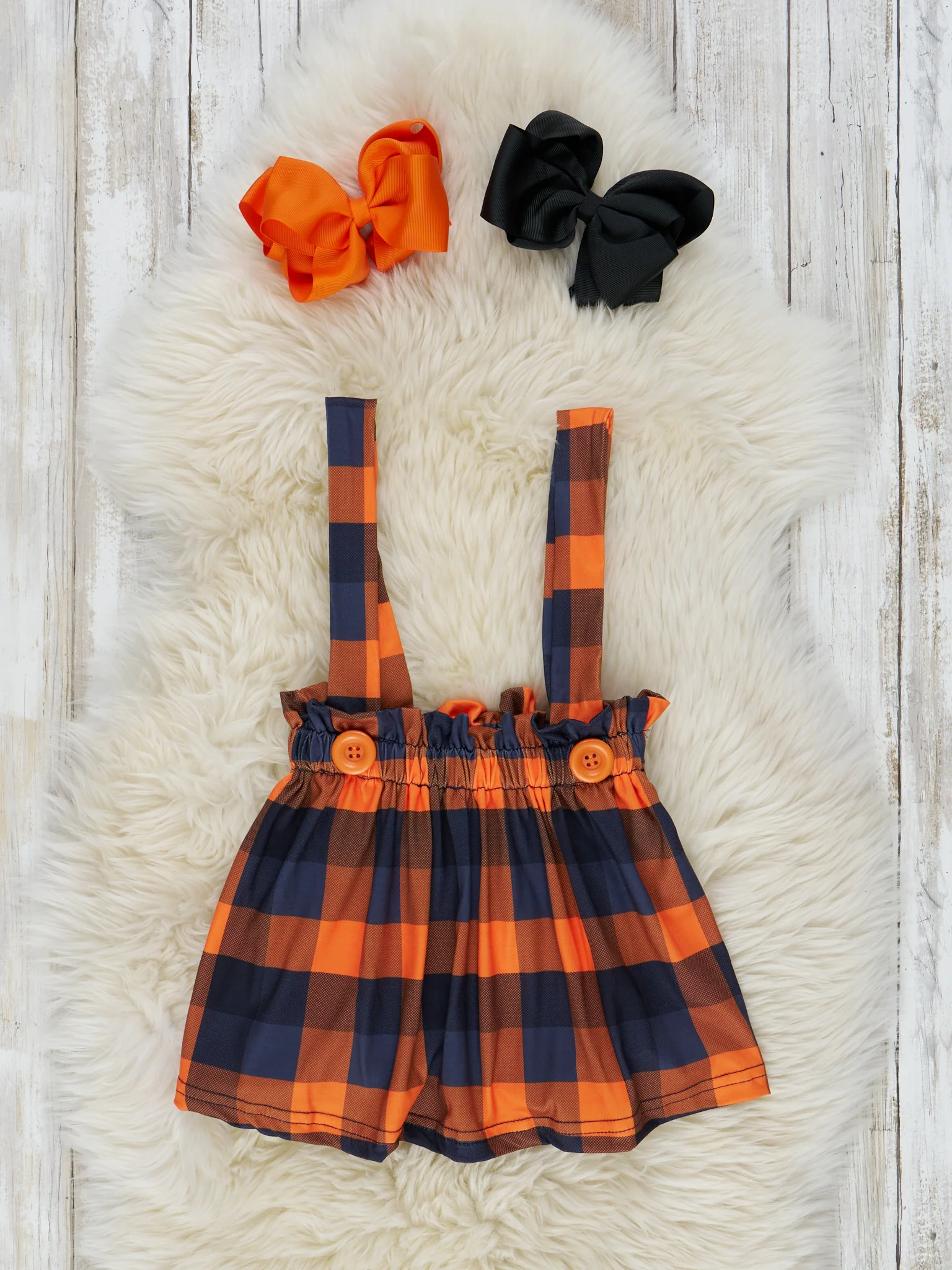 Orange & Black Plaid Overall Skirt Set - Image 3